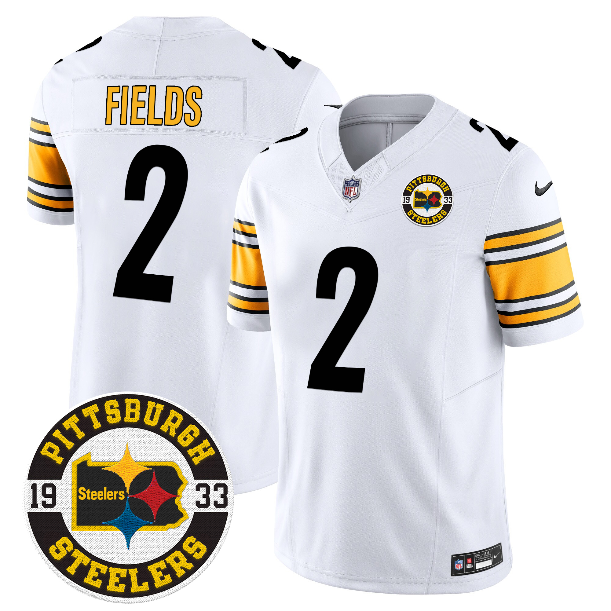 Justin Fields Men's Pittsburgh Steelers 2024 Vapor Limited White Jersey - All Stitched