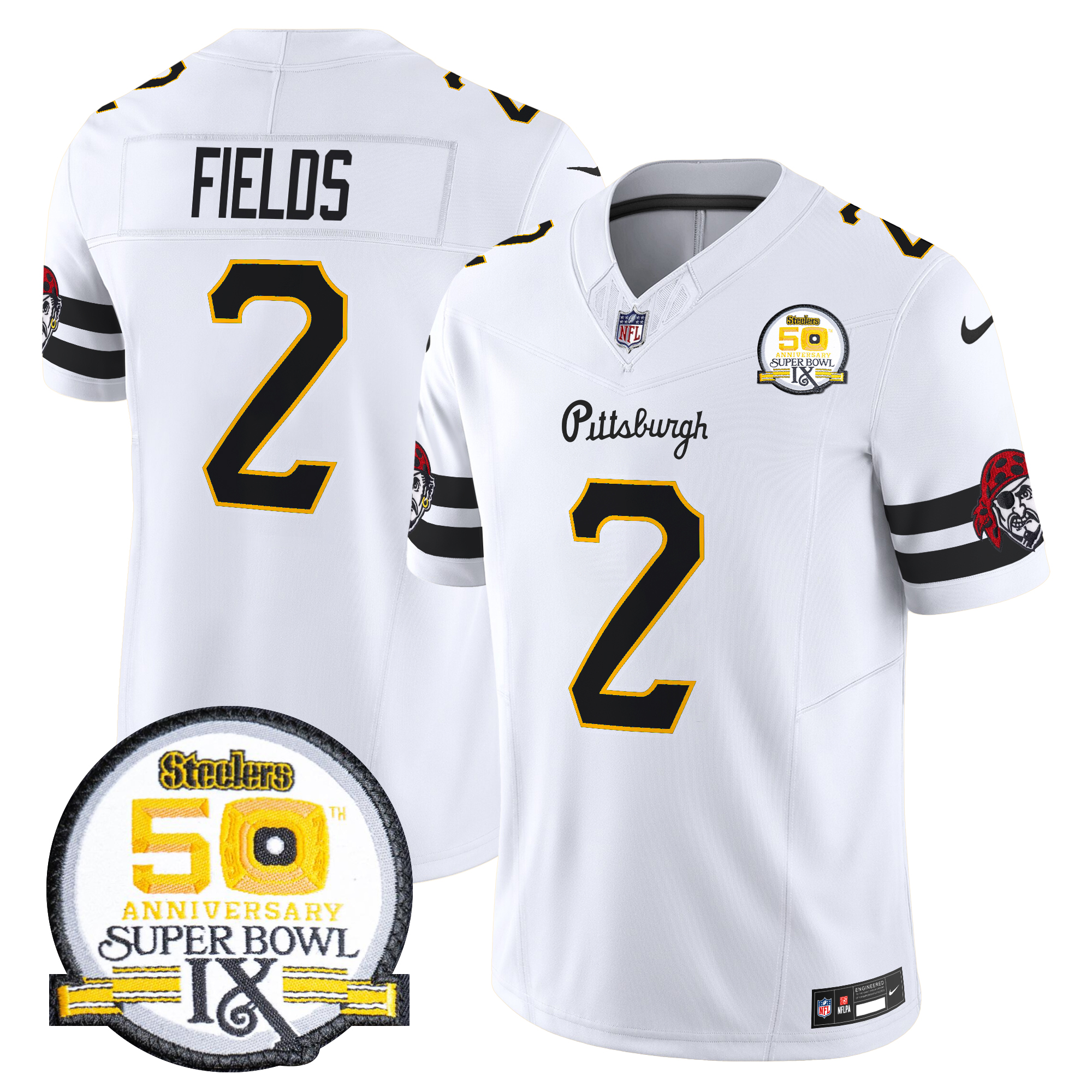 Justin Fields Men's Pittsburgh Steelers 2024 Vapor Limited White Jersey - All Stitched