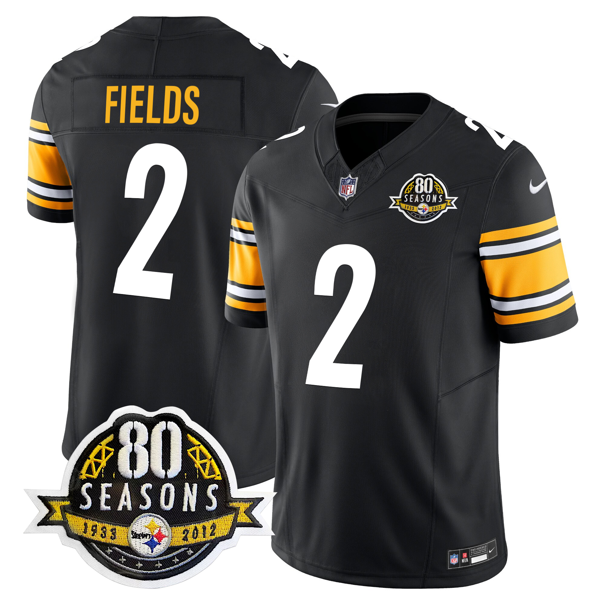 Justin Fields Men's Pittsburgh Steelers 80th Anniversary Patch Vapor Limited Black Jersey - All Stitched