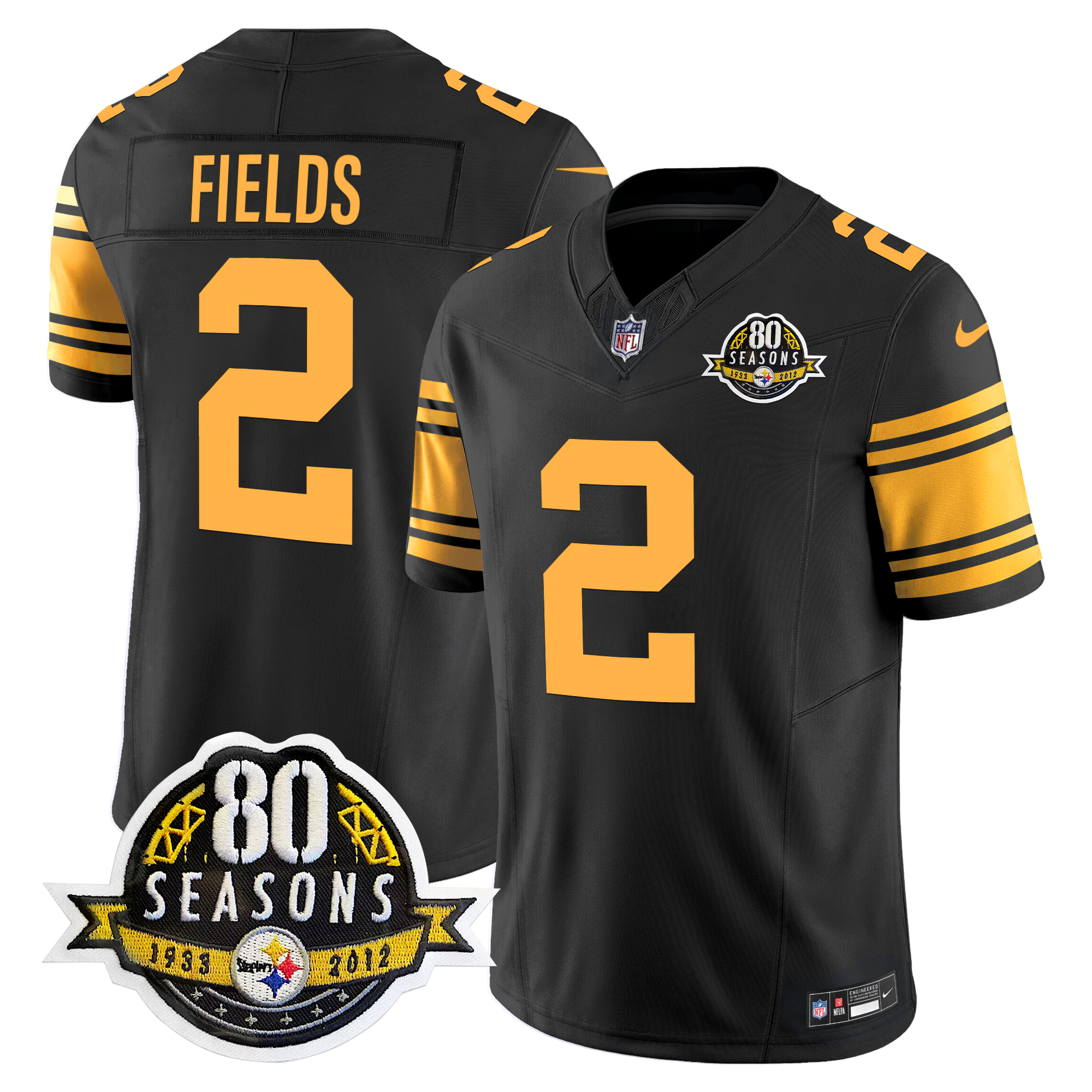 Justin Fields Men's Pittsburgh Steelers 80th Anniversary Patch Vapor Limited Color Rush Jersey - All Stitched