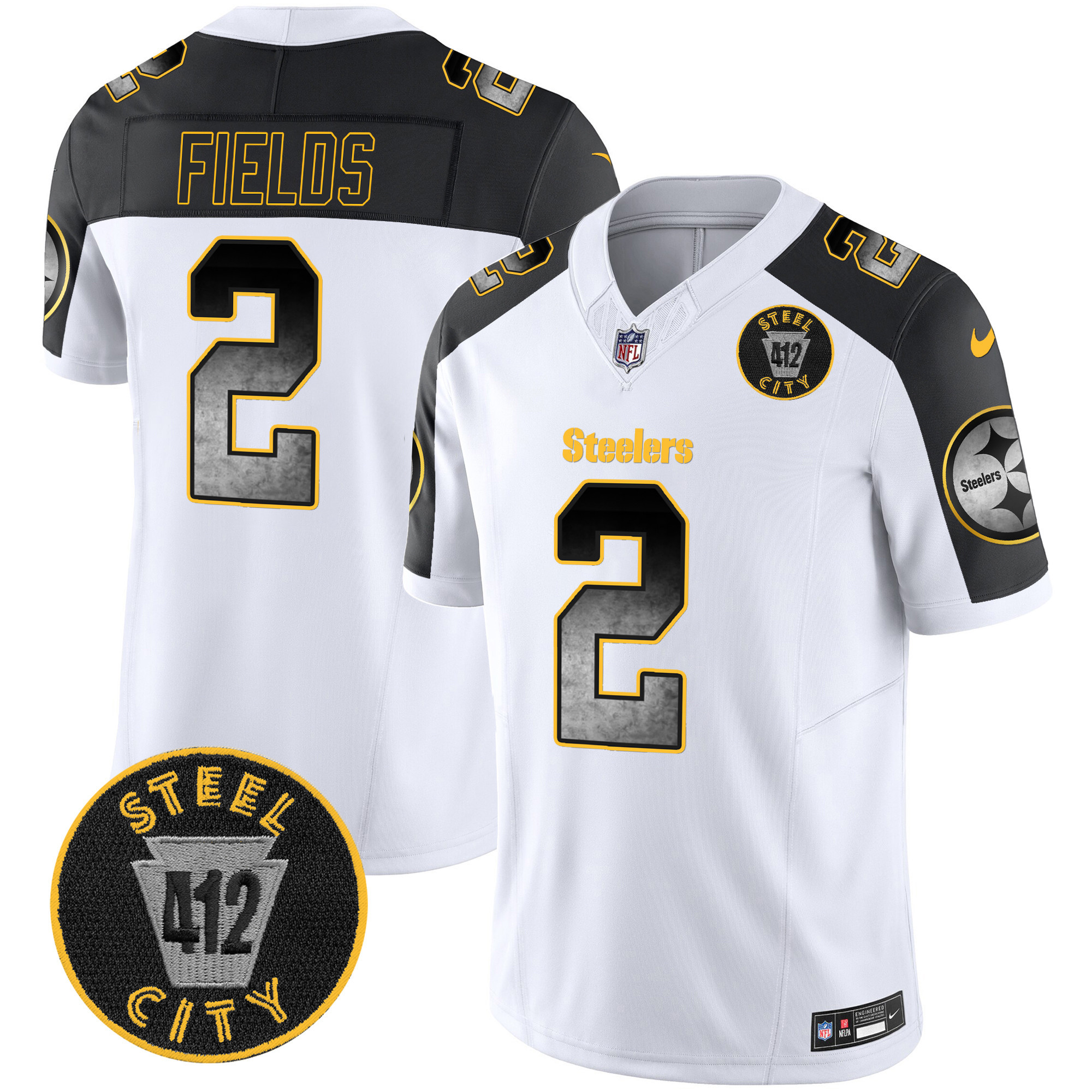 Justin Fields Men's Pittsburgh Steelers Arch Smoke 412 Patch Vapor Limited Inverted Jersey - All Stitched