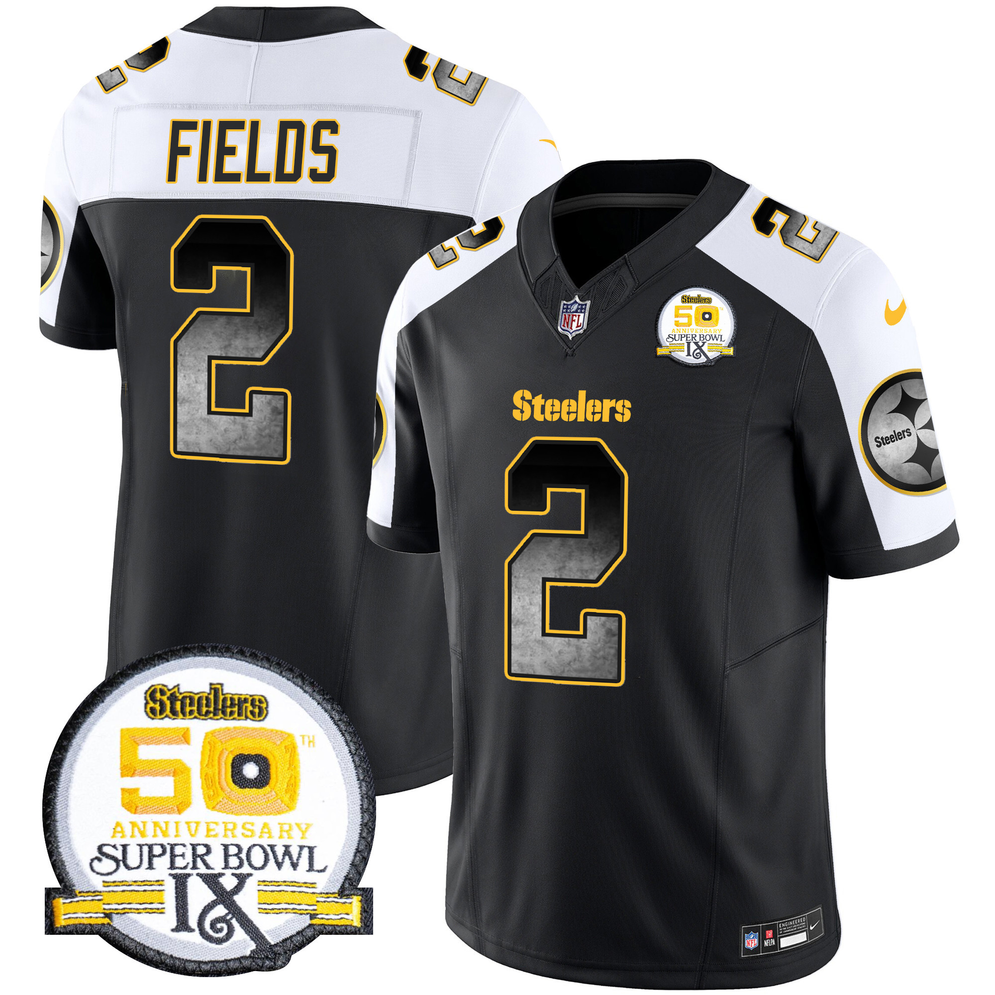 Justin Fields Men's Pittsburgh Steelers Arch Smoke 50th Anniversary Of Super Bowl IX Patch Vapor Limited Alternate Jersey - All Stitched