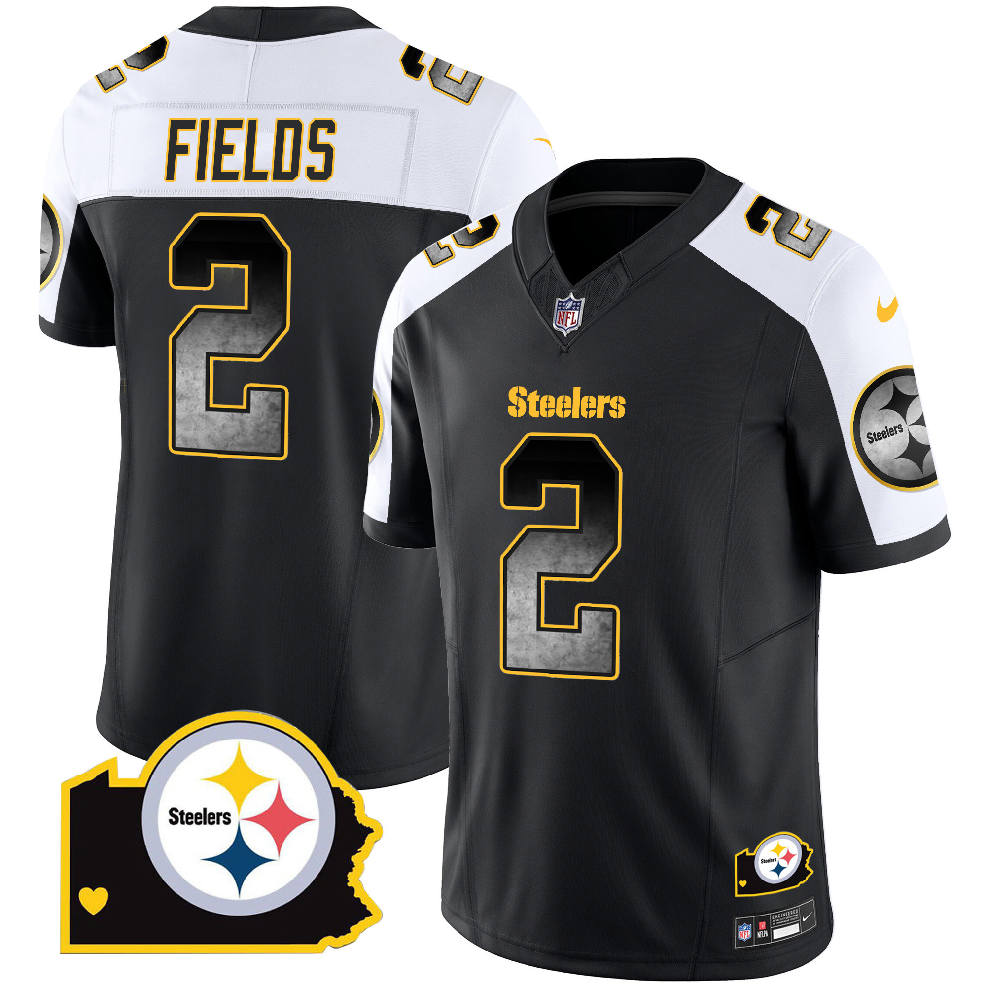 Justin Fields Men's Pittsburgh Steelers Arch Smoke Home Patch Vapor Alternate Jersey - All Stitched