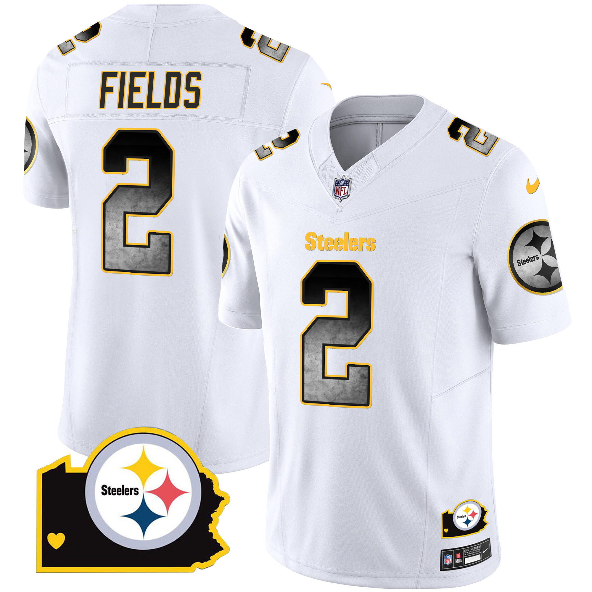 Justin Fields Men's Pittsburgh Steelers Arch Smoke Home Patch Vapor White Jersey - All Stitched
