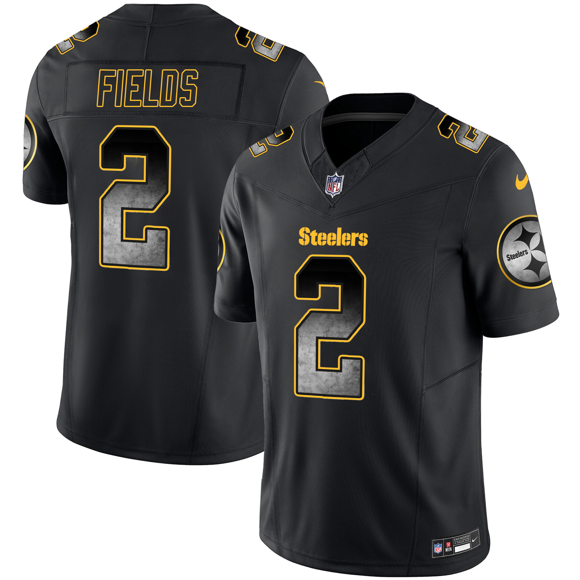 Justin Fields Men's Pittsburgh Steelers Arch Smoke Vapor Black Jersey - All Stitched