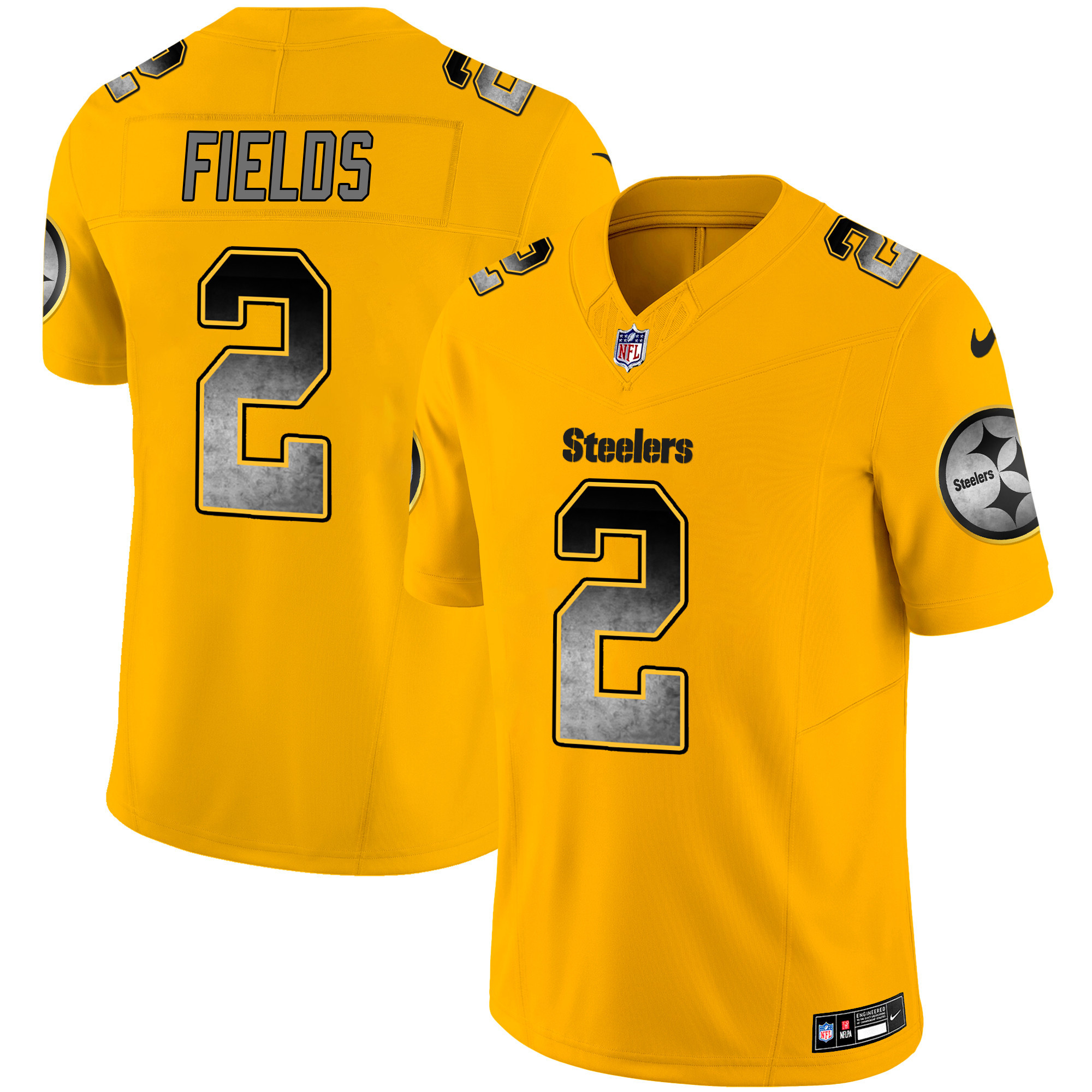 Justin Fields Men's Pittsburgh Steelers Arch Smoke Vapor Gold Jersey - All Stitched