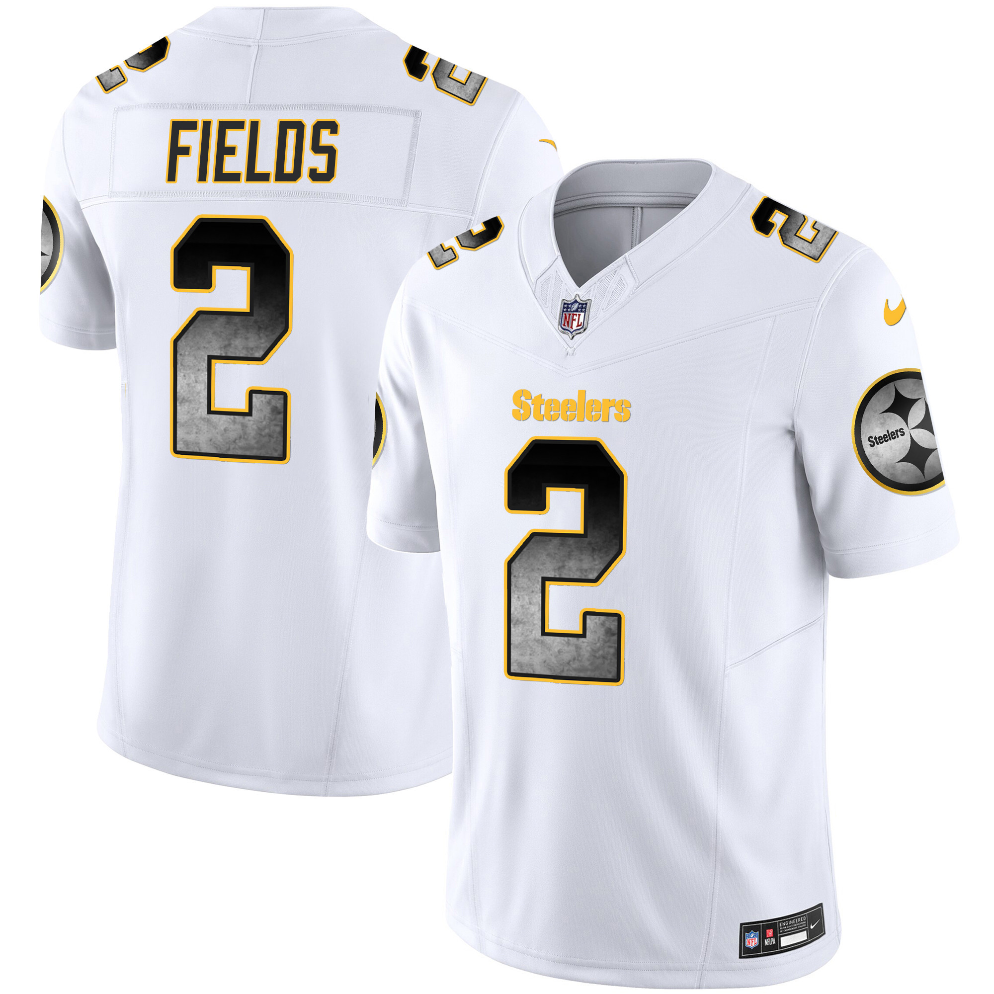 Justin Fields Men's Pittsburgh Steelers Arch Smoke Vapor White Jersey - All Stitched
