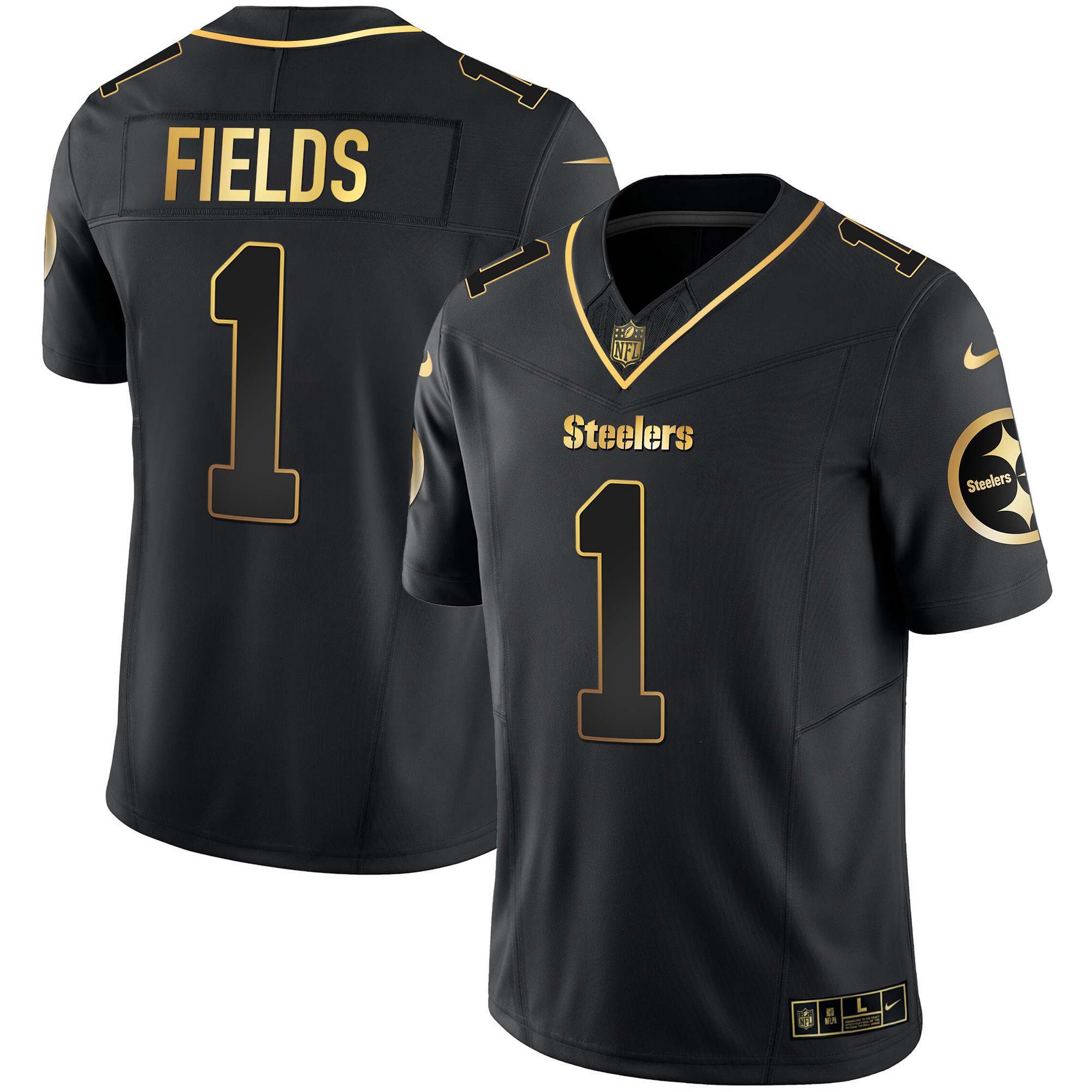 Justin Fields Men's Pittsburgh Steelers Gold Vapor Black Gold Jersey - All Stitched