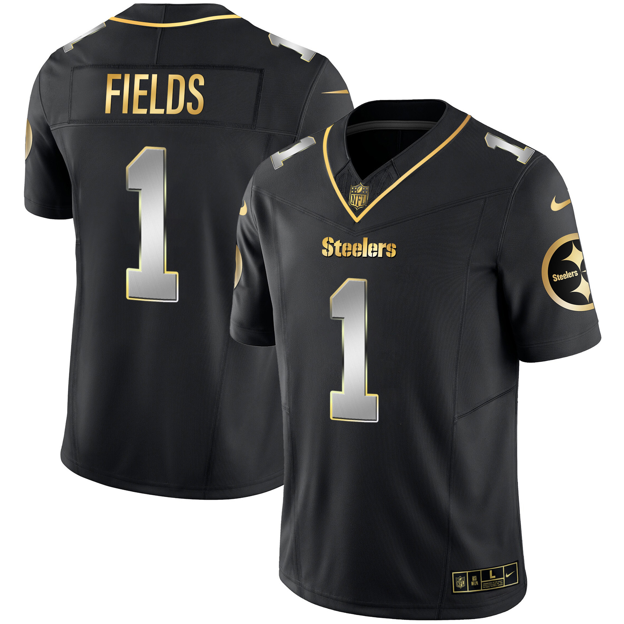 Justin Fields Men's Pittsburgh Steelers Gold Vapor Black Limited Jersey - All Stitched