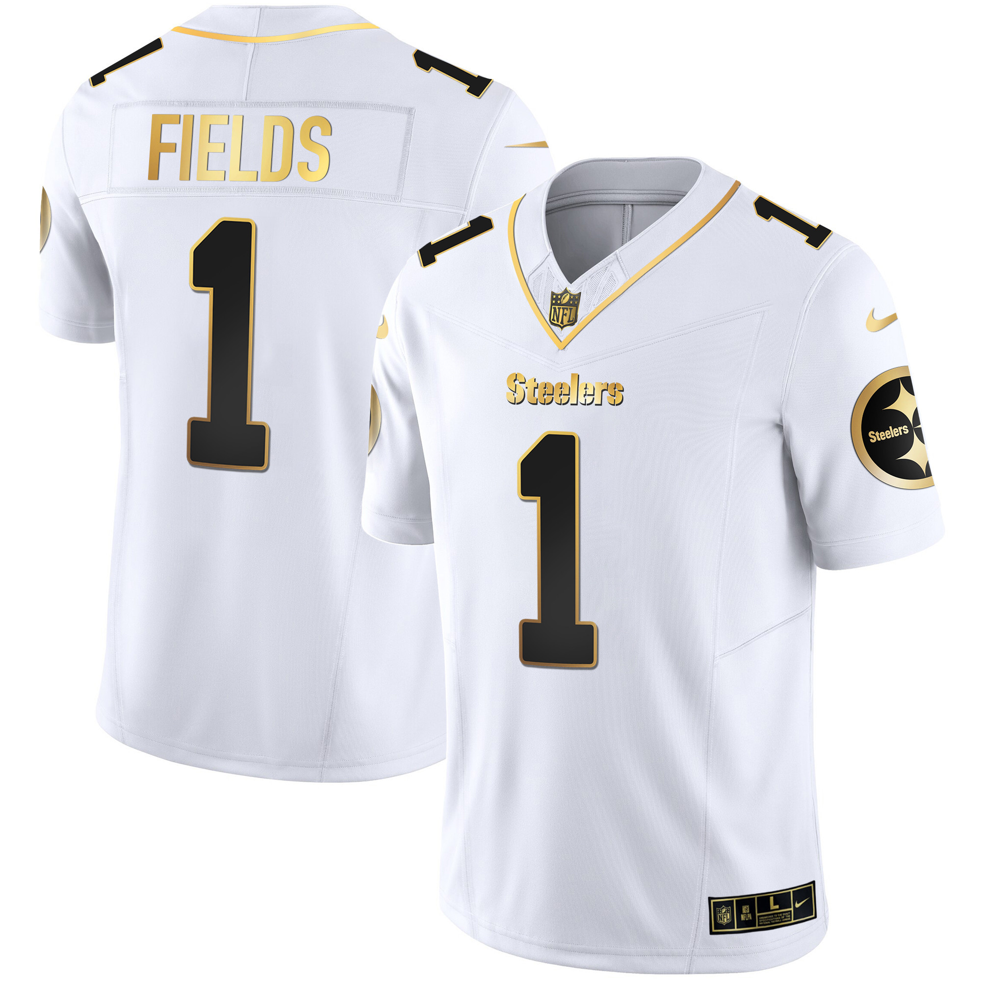 Justin Fields Men's Pittsburgh Steelers Gold Vapor White Gold Jersey - All Stitched