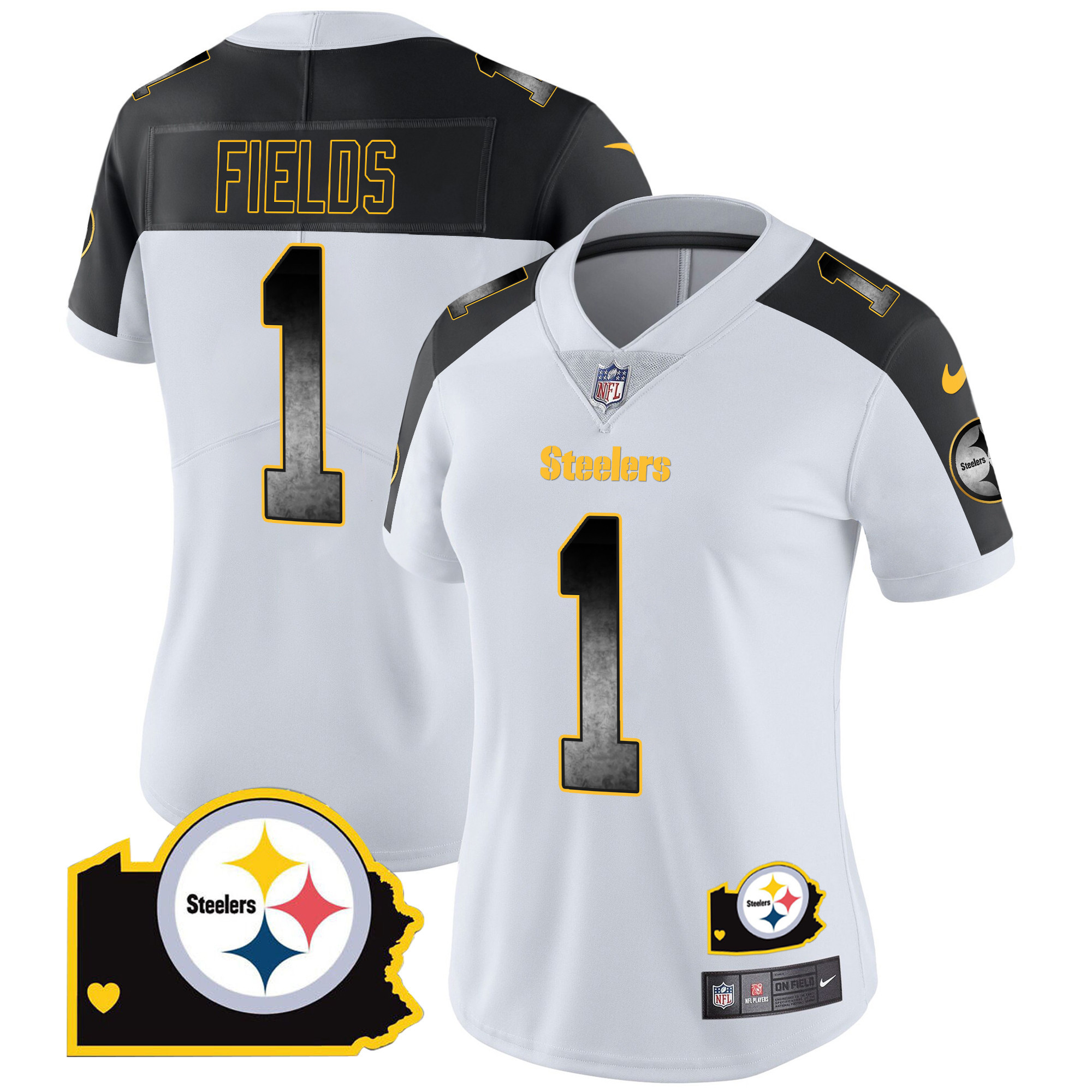 Justin Fields Women's Pittsburgh Steelers Arch Smoke Home Patch Vapor Inverted Jersey - All Stitched