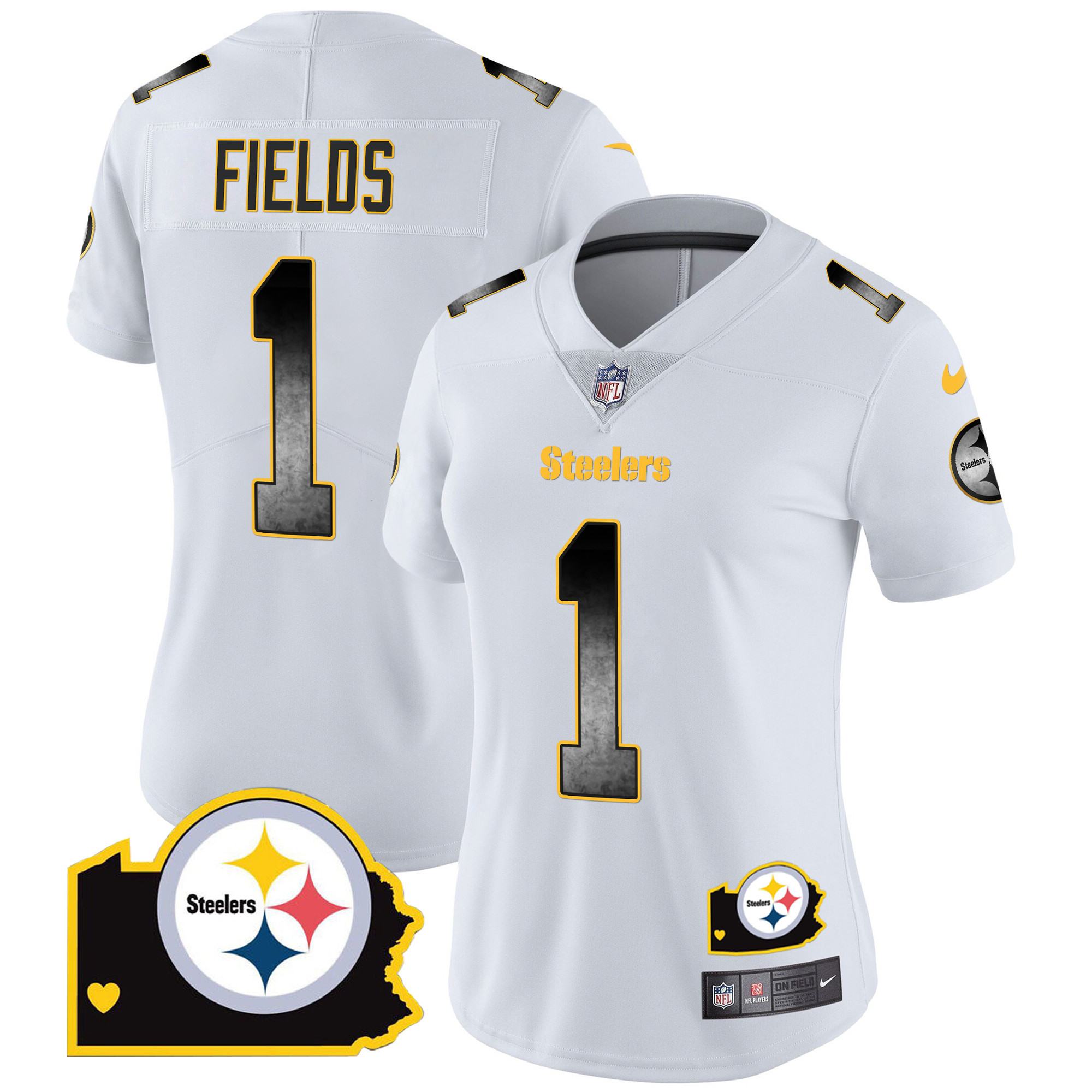 Justin Fields Women's Pittsburgh Steelers Arch Smoke Home Patch Vapor White Jersey - All Stitched