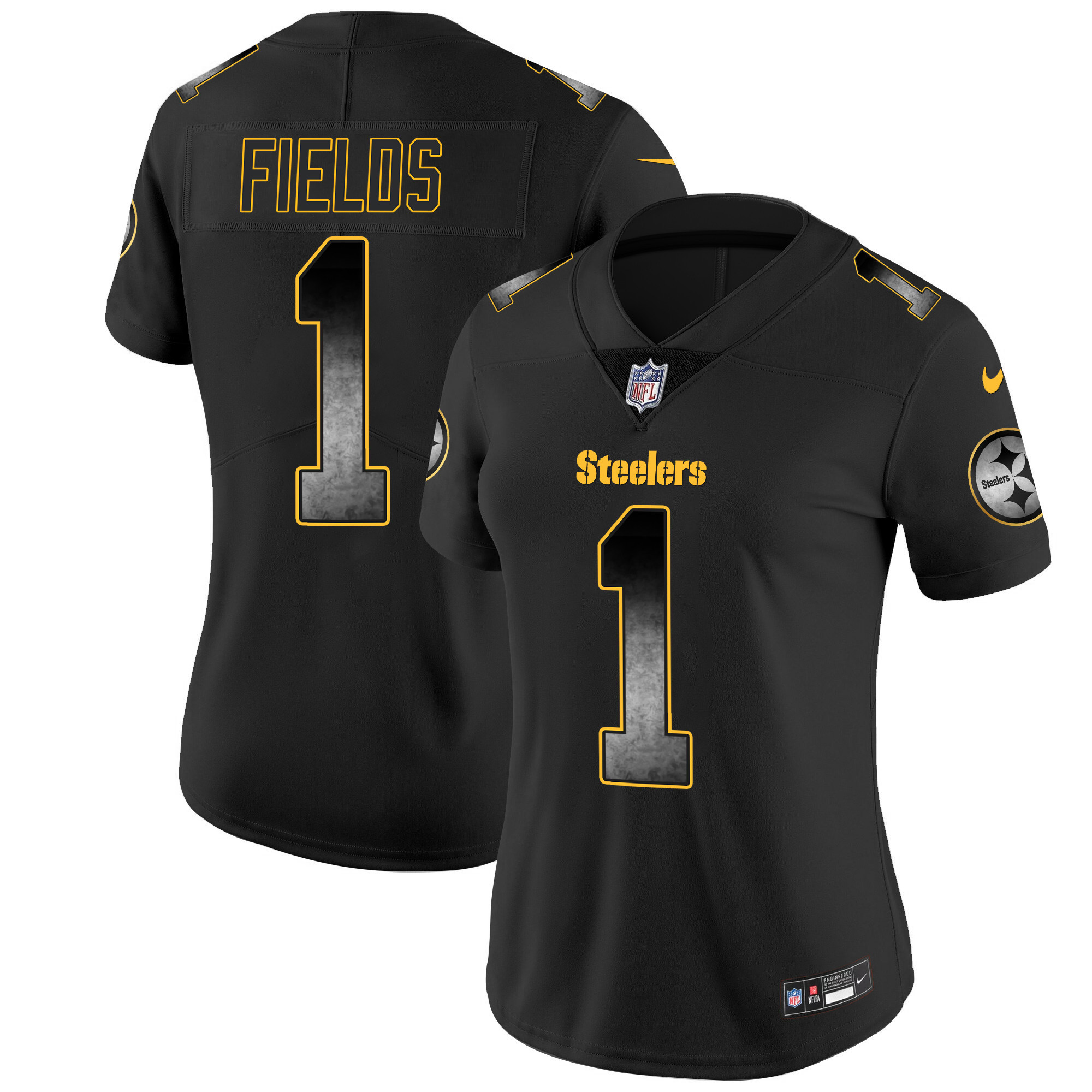 Justin Fields Women's Pittsburgh Steelers Arch Smoke Vapor Black Jersey - All Stitched