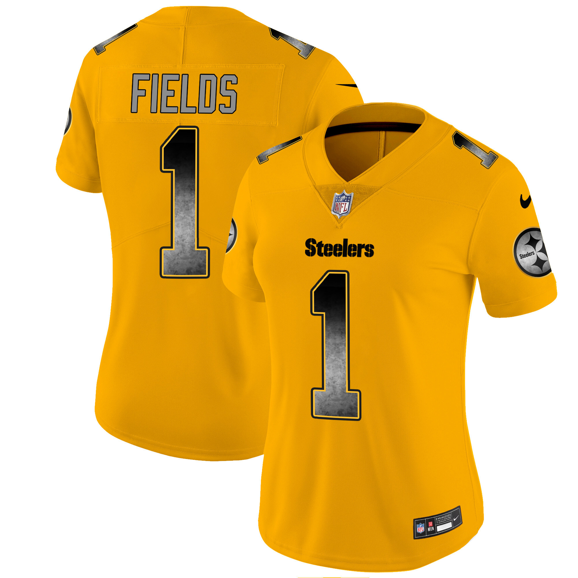 Justin Fields Women's Pittsburgh Steelers Arch Smoke Vapor Gold Jersey - All Stitched