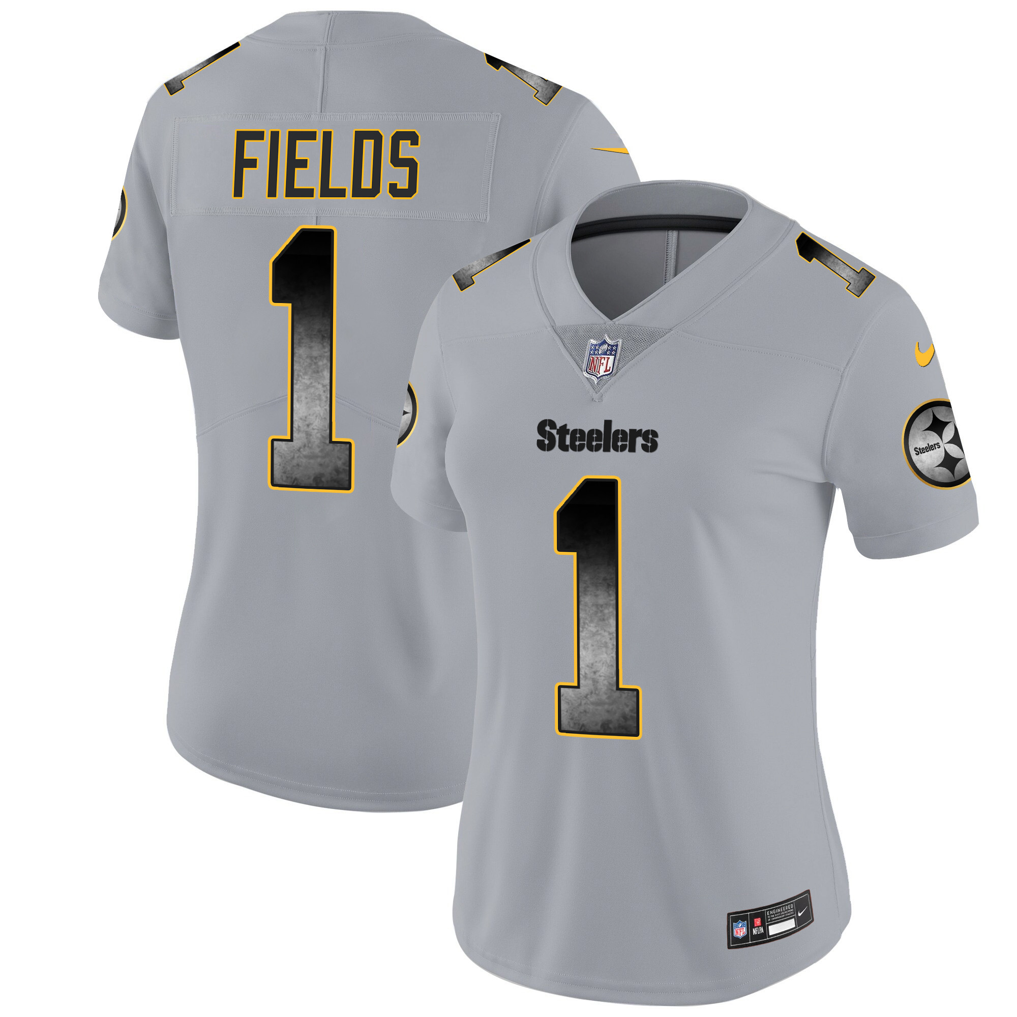 Justin Fields Women's Pittsburgh Steelers Arch Smoke Vapor Gray Jersey - All Stitched