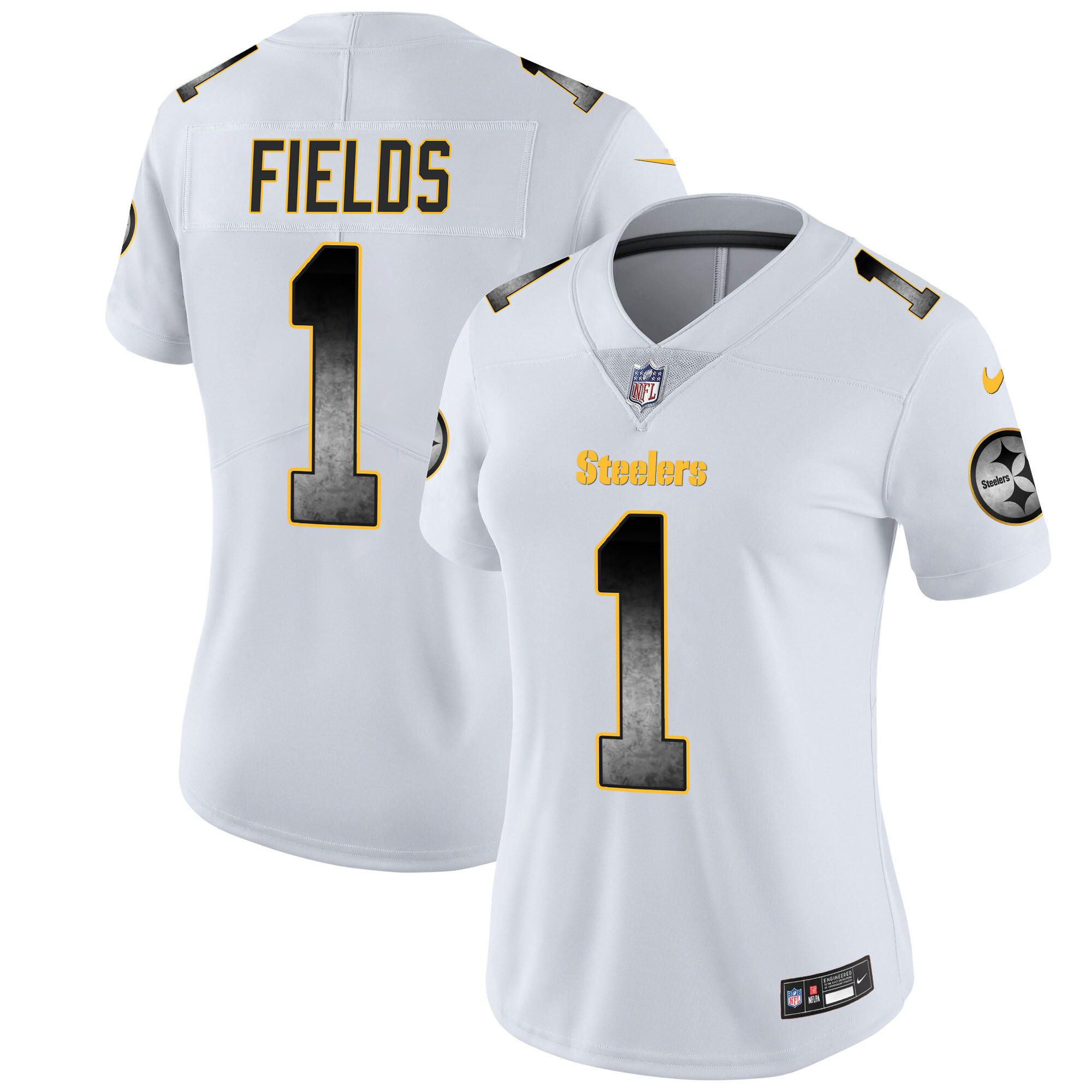 Justin Fields Women's Pittsburgh Steelers Arch Smoke Vapor White Jersey - All Stitched
