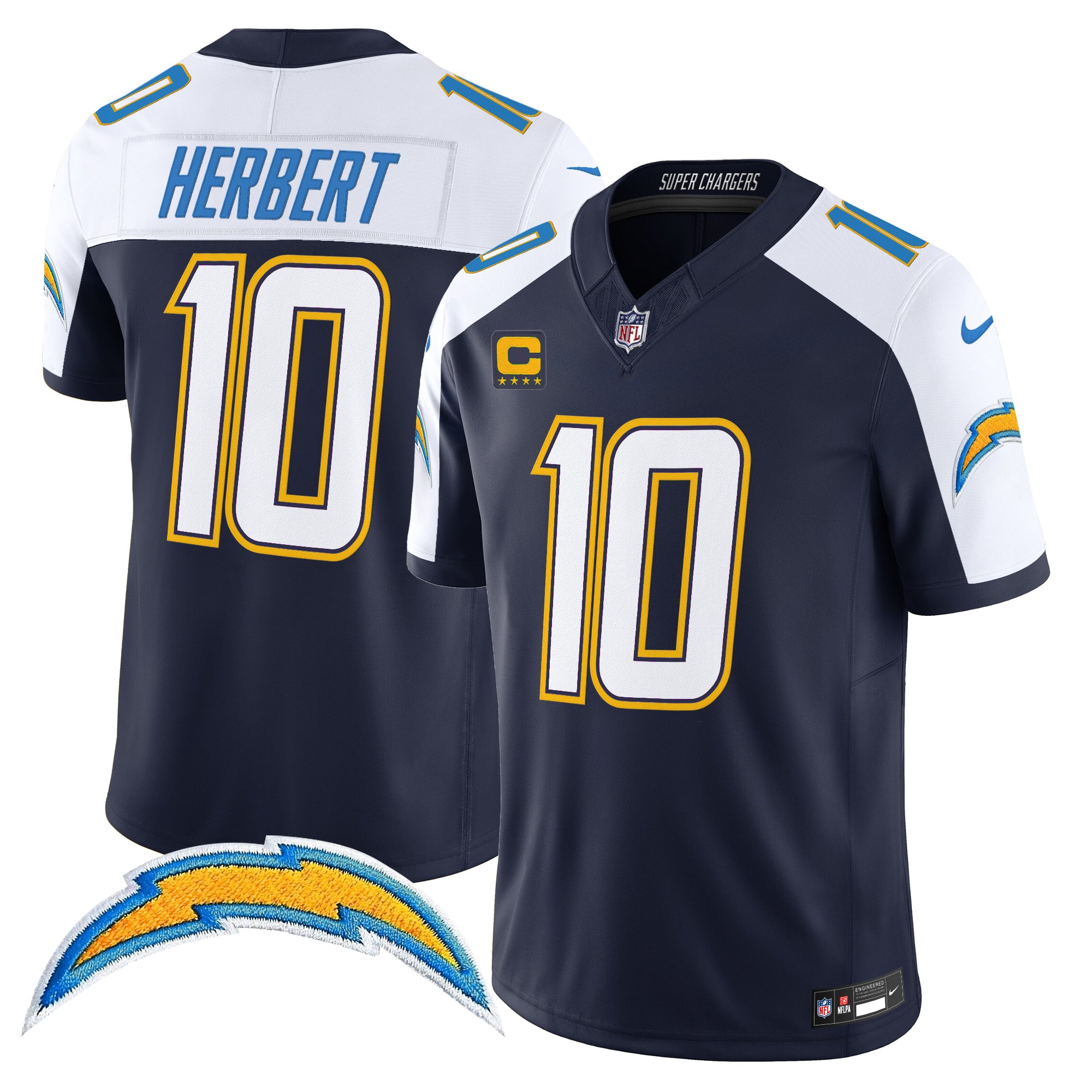 Justin Herbert Men's Los Angeles Chargers 2025 Alternate Charger Power Vapor Limited Navy Alternate Jersey - All Stitched