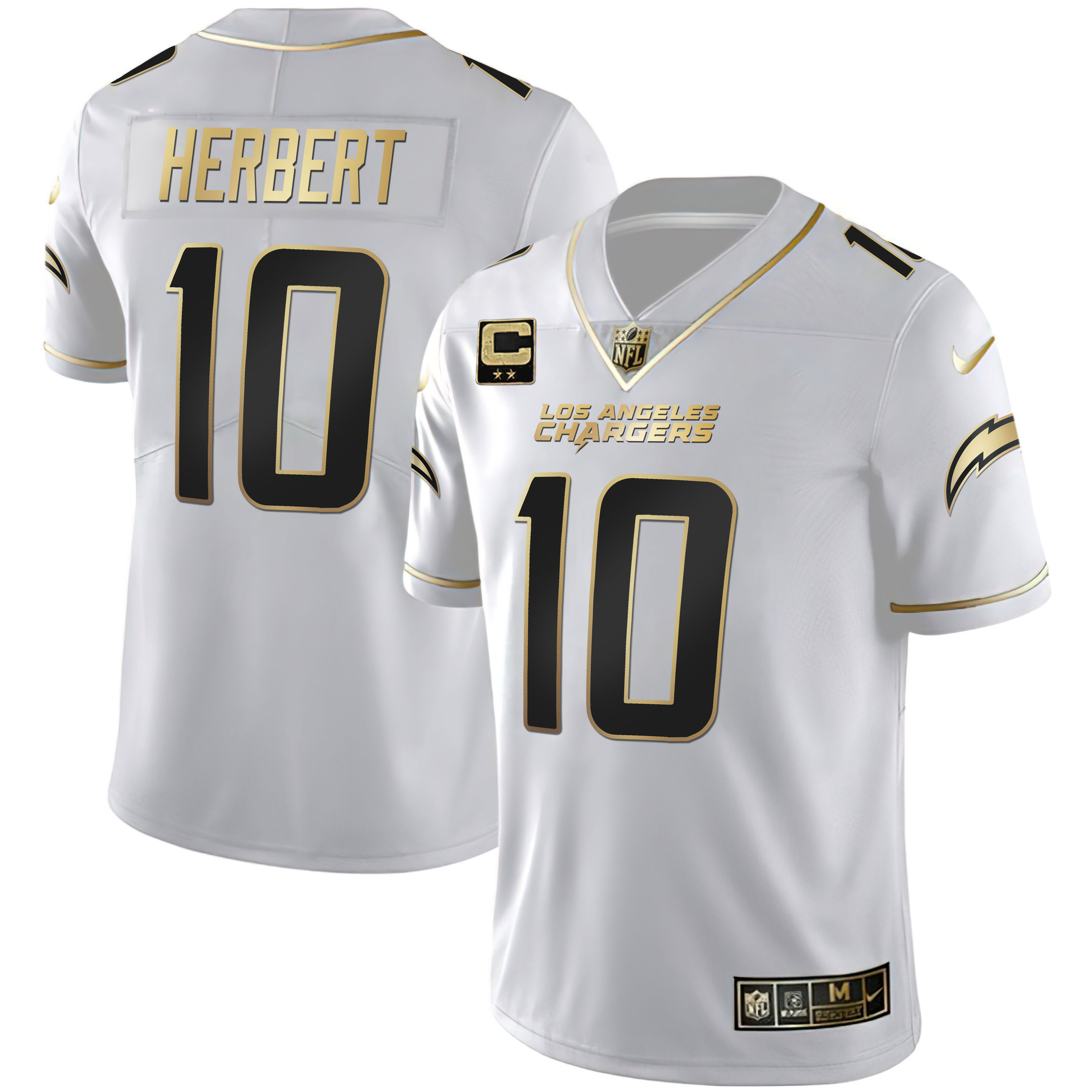 Justin Herbert Men's Los Angeles Chargers White Gold & Black Gold White Gold Jersey - All Stitched