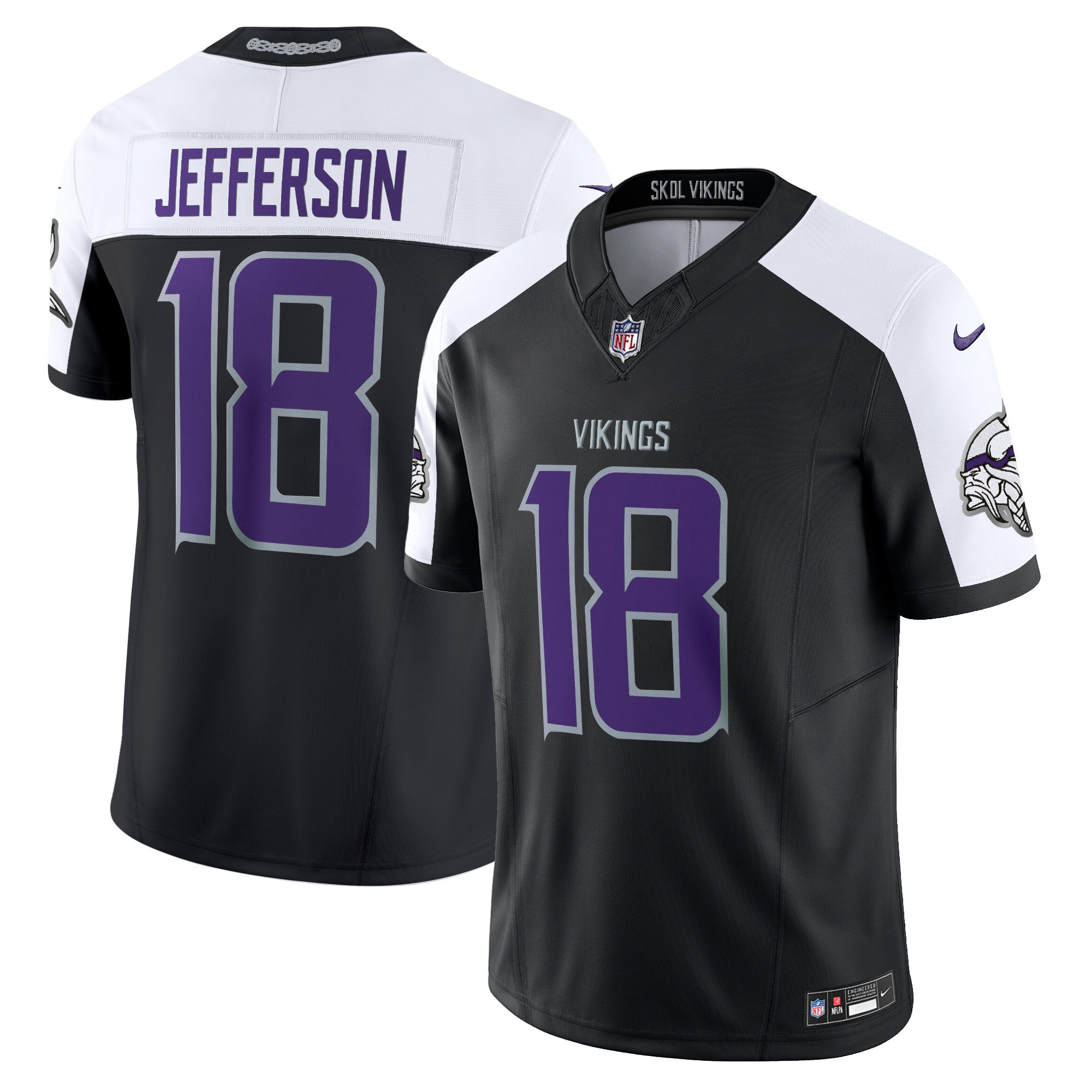 Justin Jefferson Men's 2024 Minnesota Vikings Winter Warrior Vapor Limited Black Alternate Jersey - All Stitched