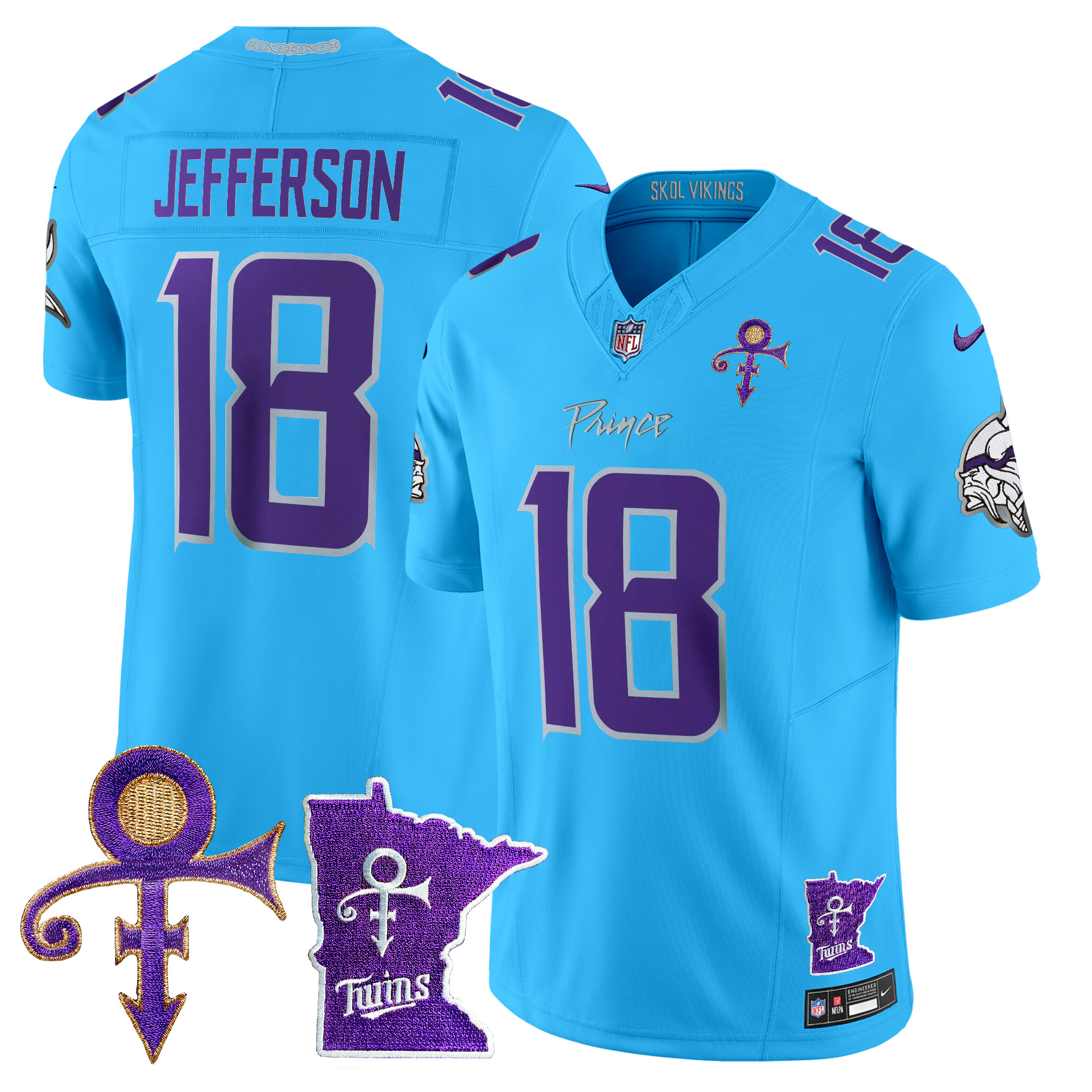 Justin Jefferson Men's Minnesota Vikings 2024 Prince Vapor Limited Light Blue Jersey - All Stitched