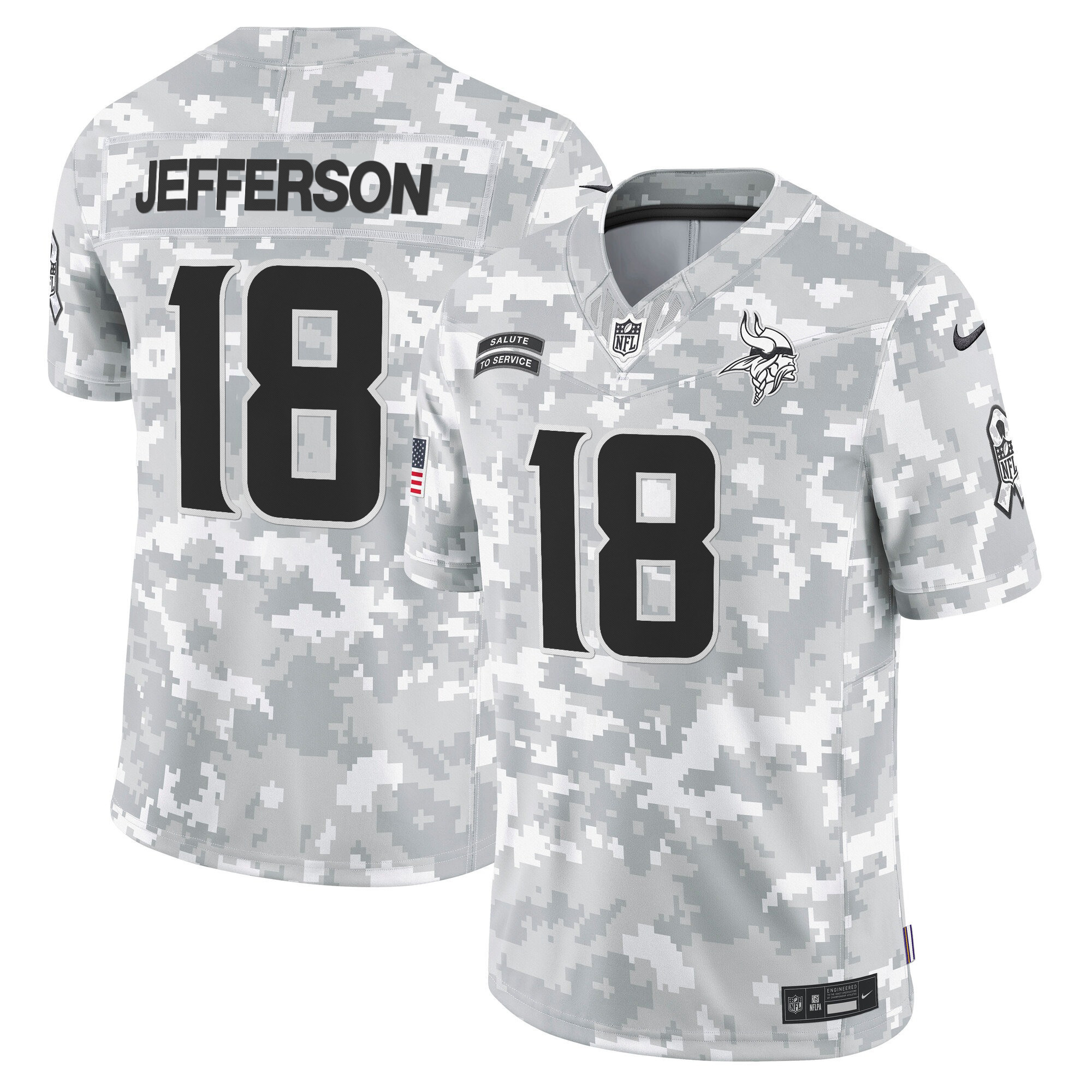 Justin Jefferson Men's Minnesota Vikings 2024 Salute to Service Vapor Limited Arctic Camo Jersey - All Stitched