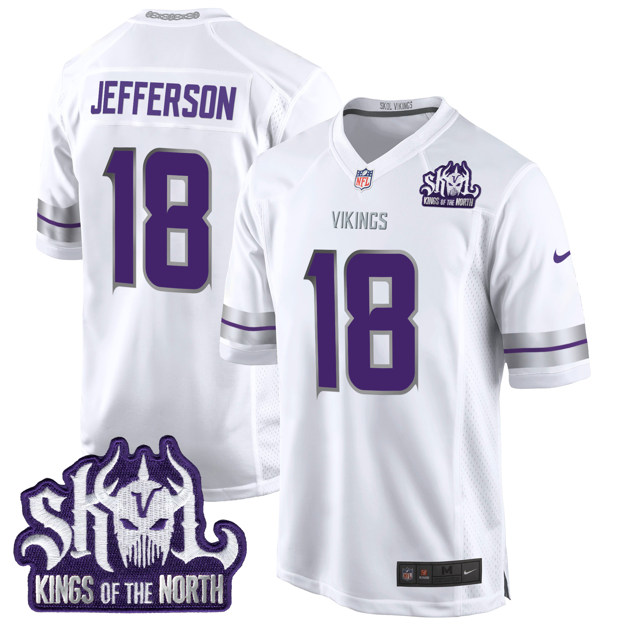 Justin Jefferson Men's Minnesota Vikings 2024 Winter Warrior Skol Patch Game White Jersey - All Stitched