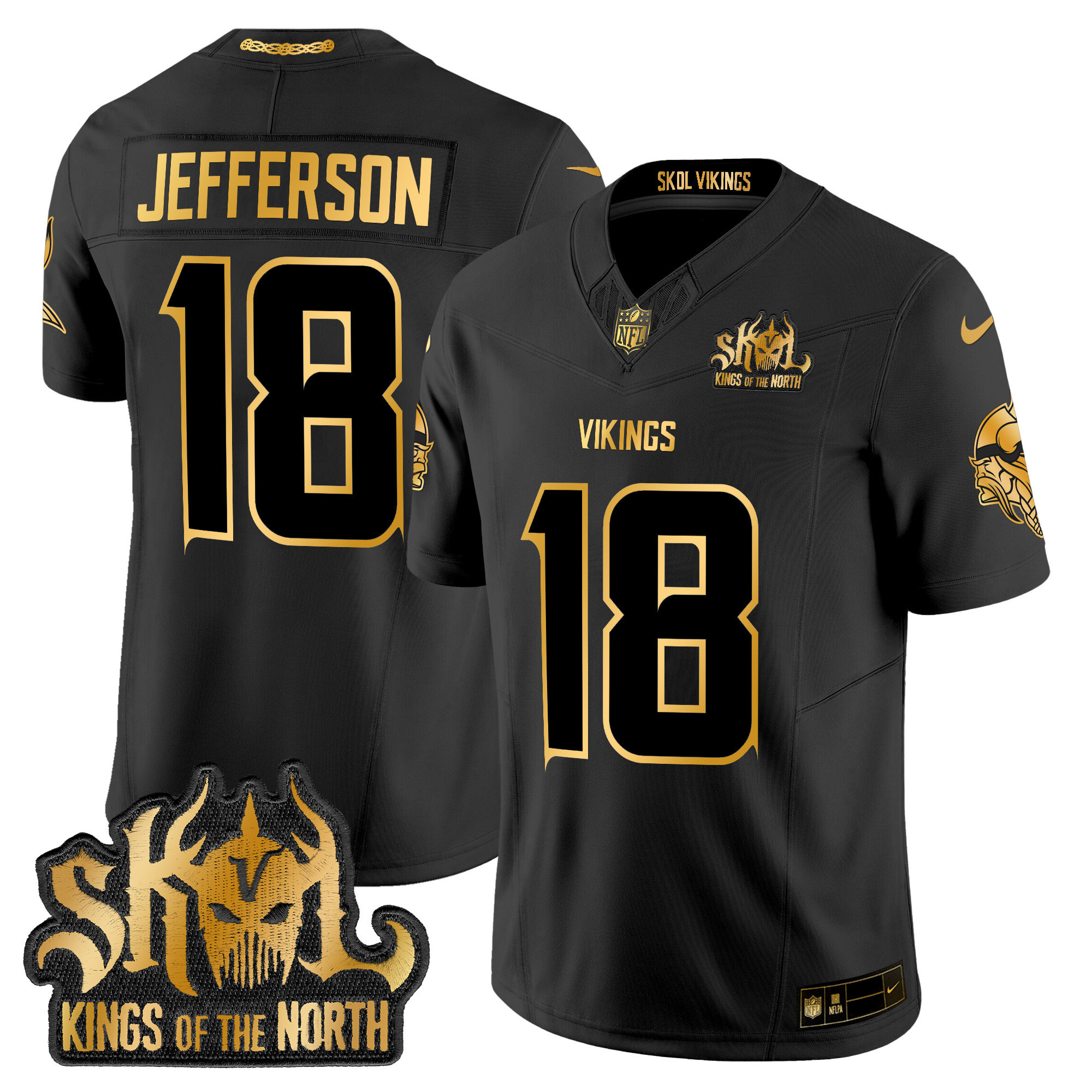 Justin Jefferson Men's Minnesota Vikings 2024 Winter Warrior Skol Patch Gold Vapor Limited Black Gold Jersey - All Stitched