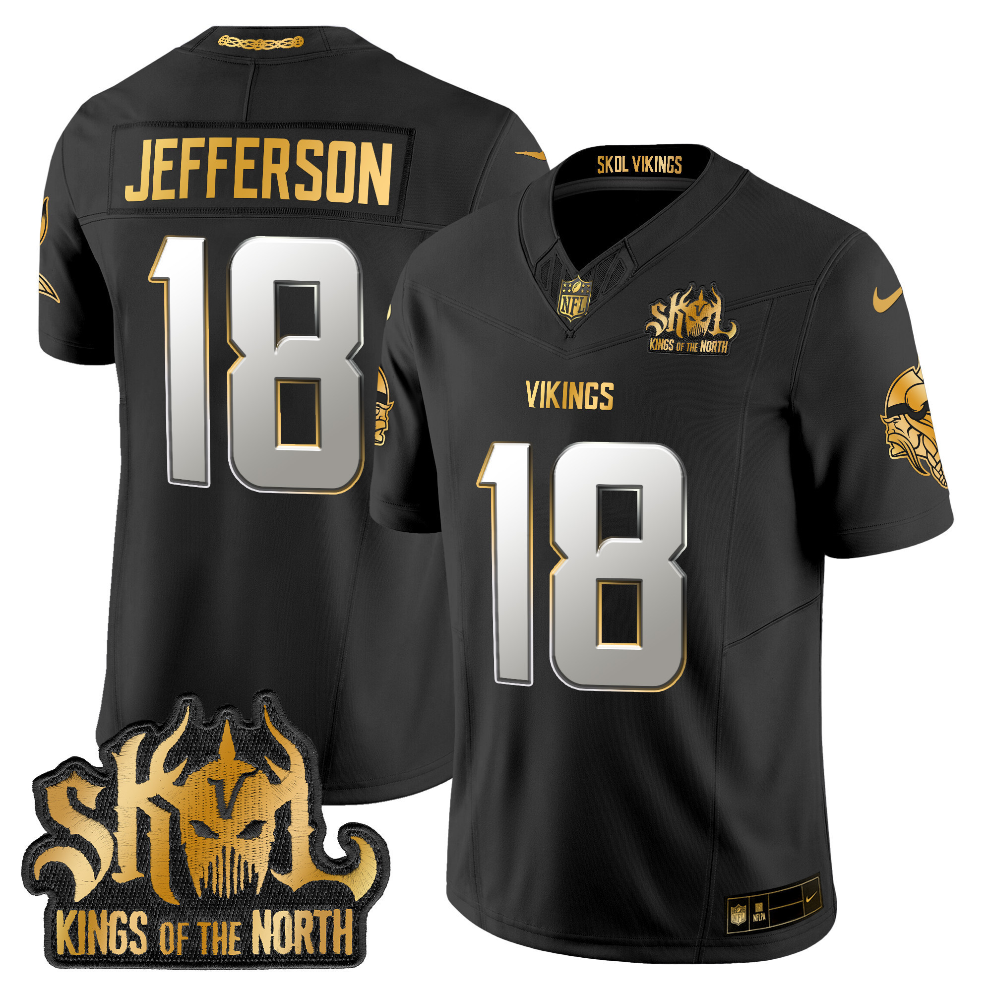 Justin Jefferson Men's Minnesota Vikings 2024 Winter Warrior Skol Patch Gold Vapor Limited Black Limited Jersey - All Stitched