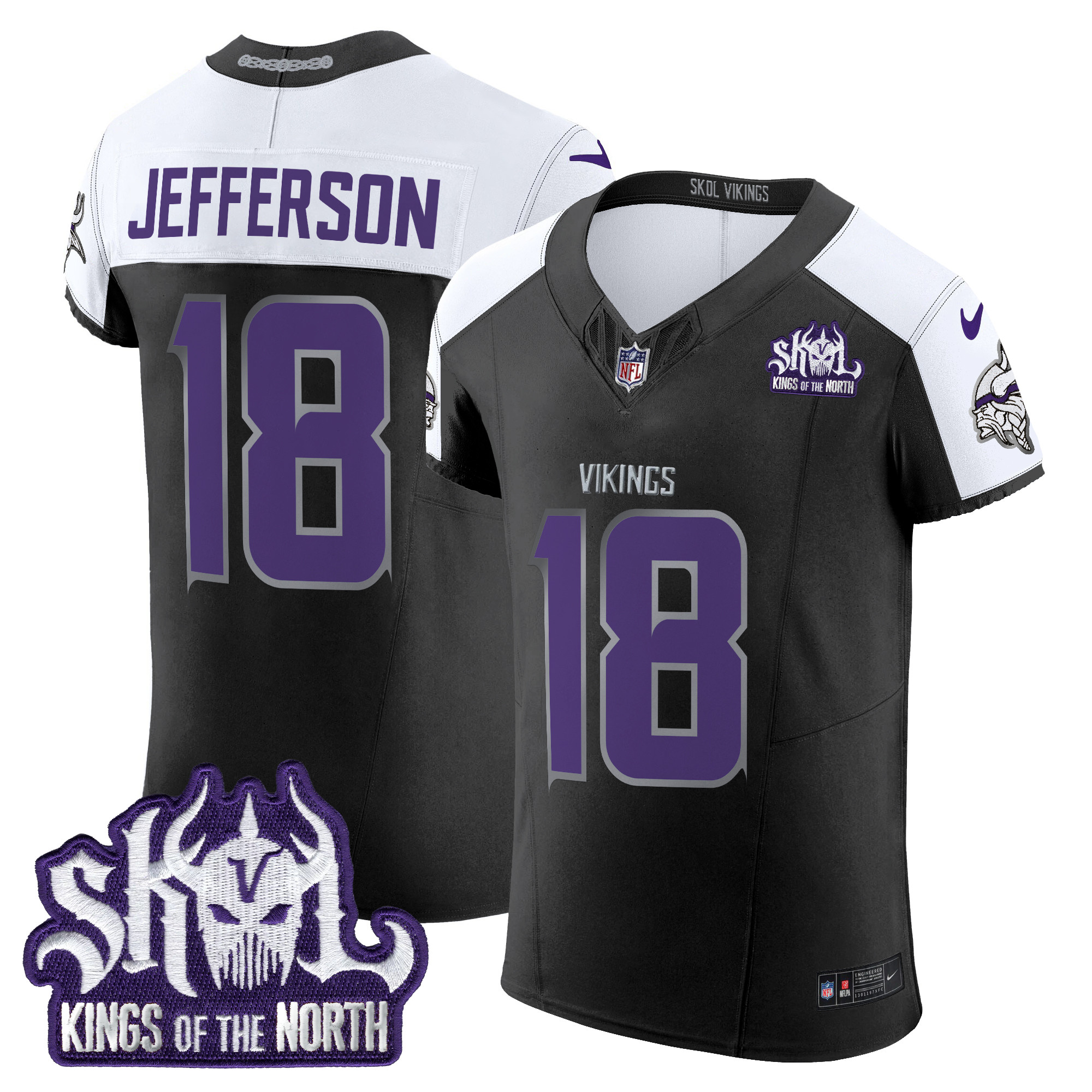 Justin Jefferson Men's Minnesota Vikings 2024 Winter Warrior Skol Patch Vapor Elite Black Alternate Jersey - All Stitched