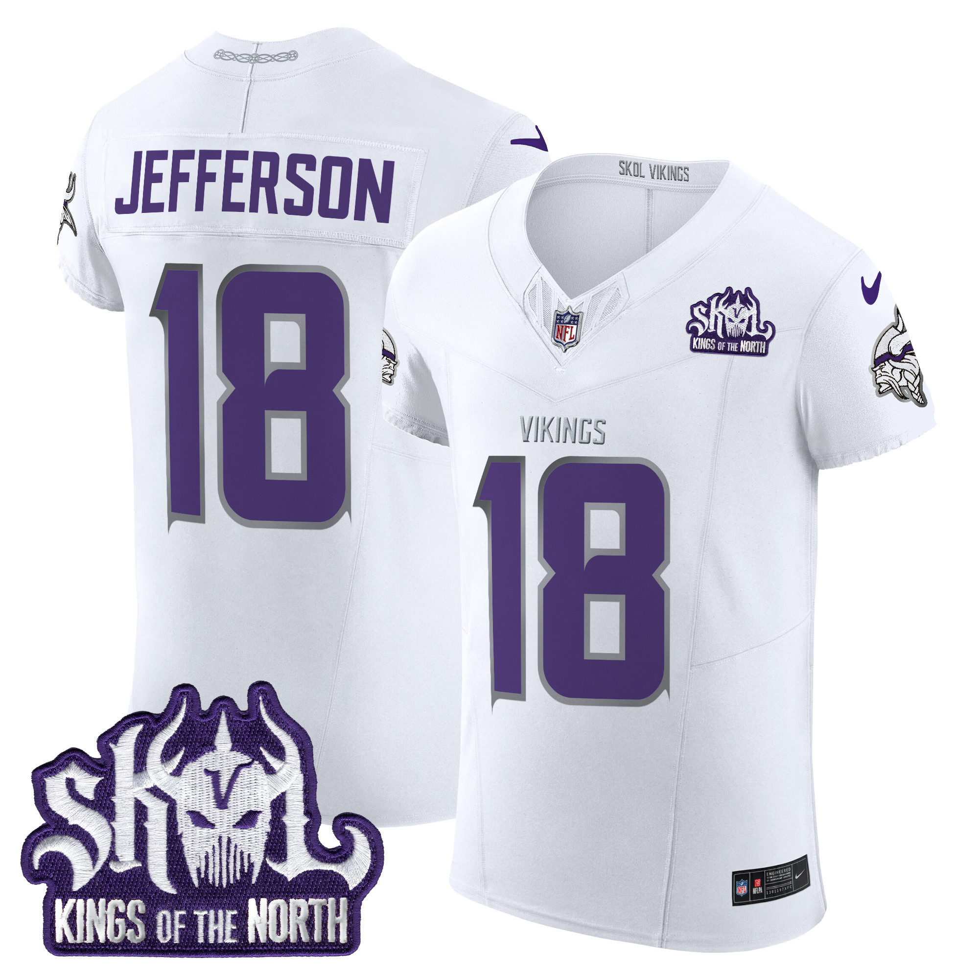 Justin Jefferson Men's Minnesota Vikings 2024 Winter Warrior Skol Patch Vapor Elite White Limited Jersey - All Stitched