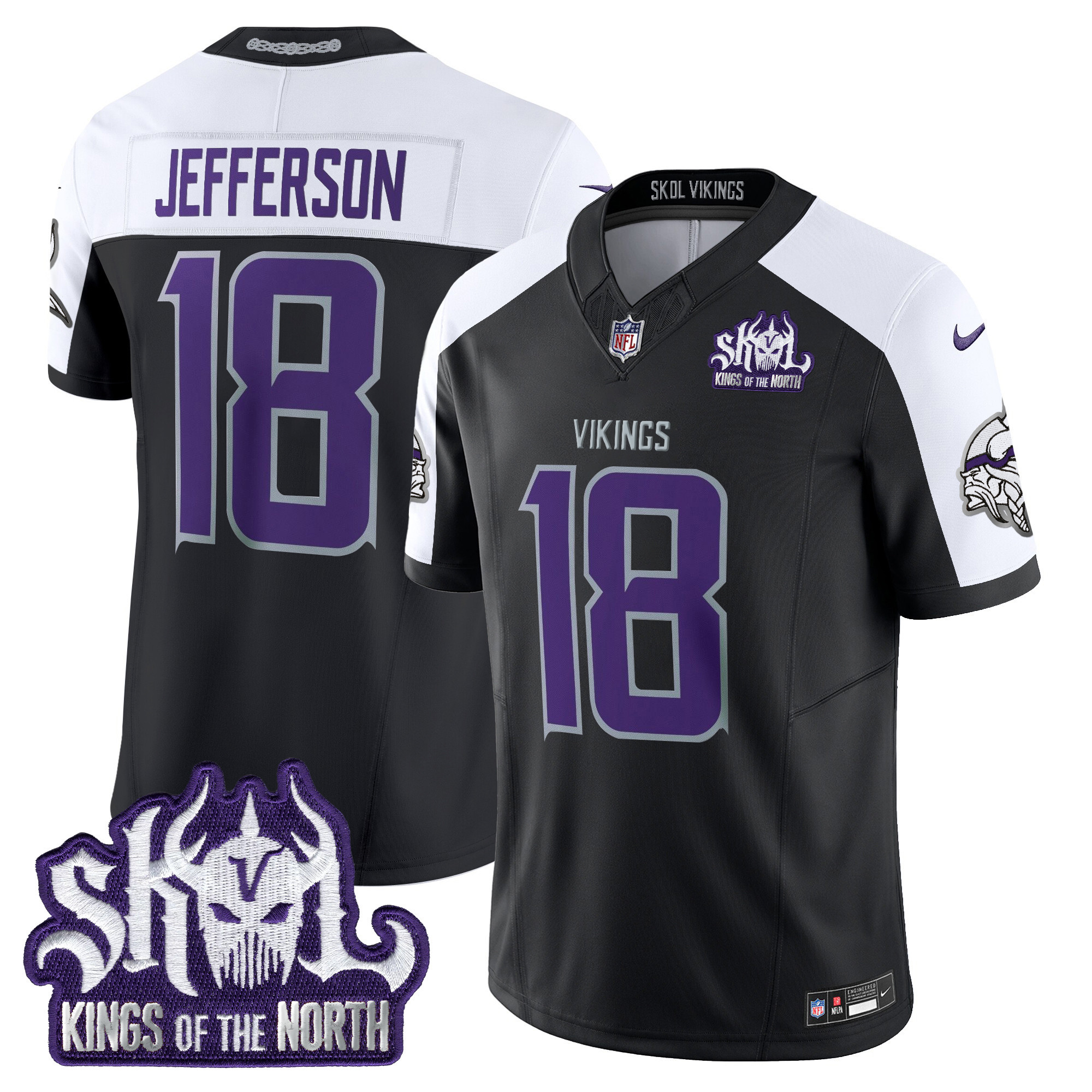Justin Jefferson Men's Minnesota Vikings 2024 Winter Warrior Skol Patch Vapor Limited Black Alternate Jersey - All Stitched