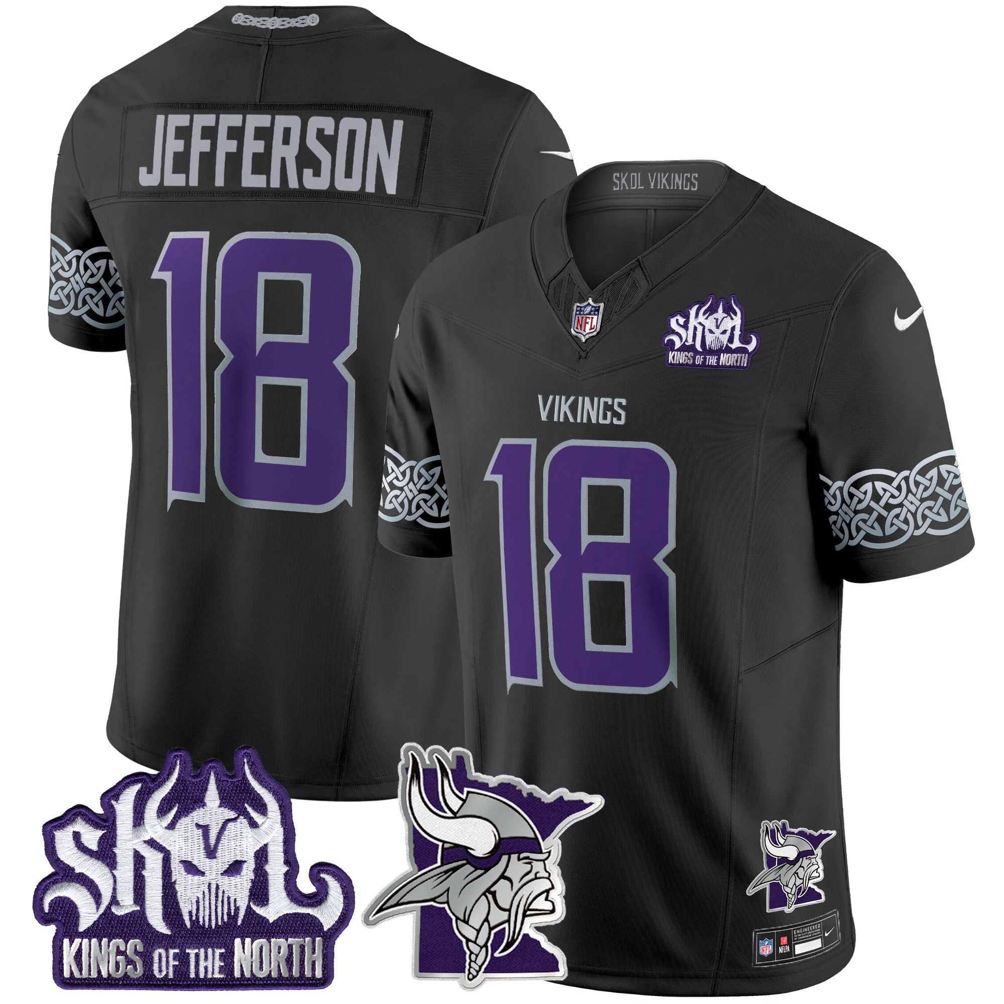 Justin Jefferson Men's Minnesota Vikings 2024 Winter Warrior Skol Patch Vapor Limited Black Jersey - All Stitched
