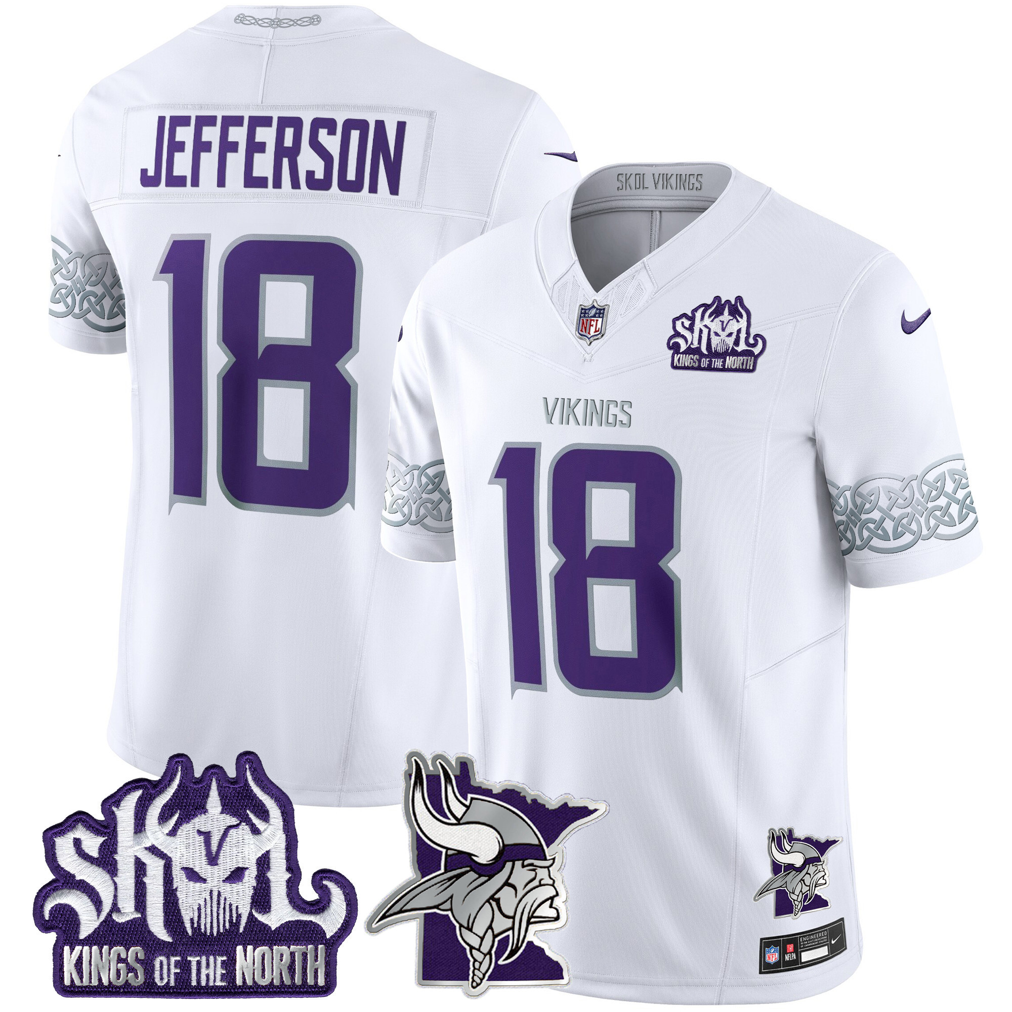 Justin Jefferson Men's Minnesota Vikings 2024 Winter Warrior Skol Patch Vapor Limited White Jersey - All Stitched