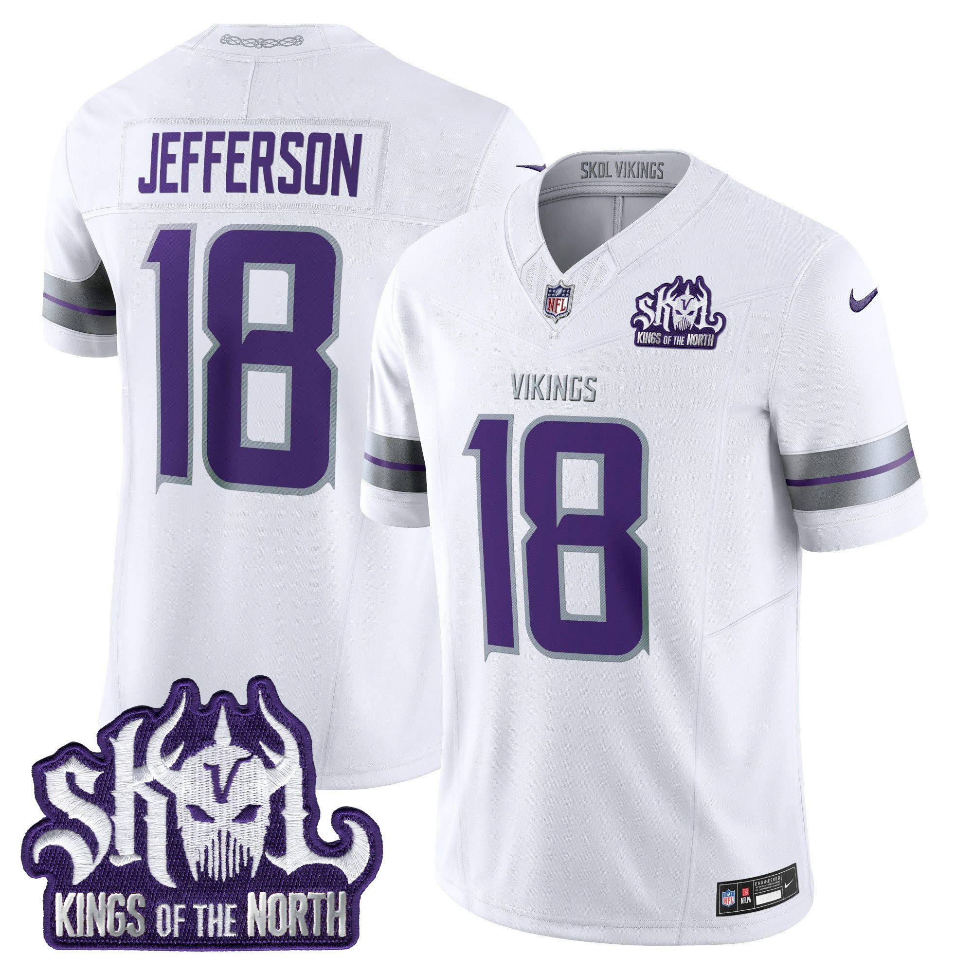 Justin Jefferson Men's Minnesota Vikings 2024 Winter Warrior Skol Patch Vapor Limited White Jersey - All Stitched