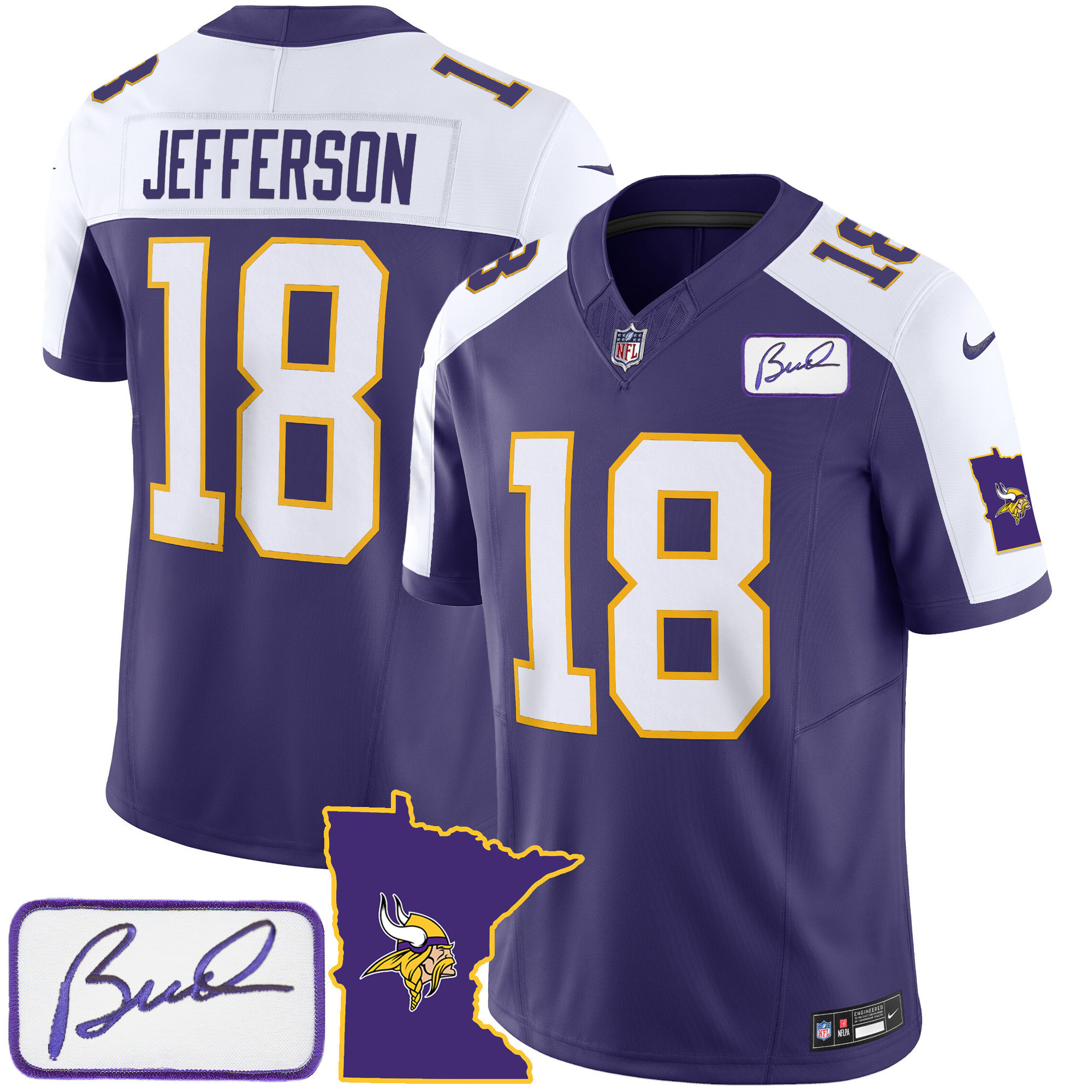 Justin Jefferson Men's Minnesota Vikings Bud Grant Patch Classic Limited Alternate Jersey - All Stitched