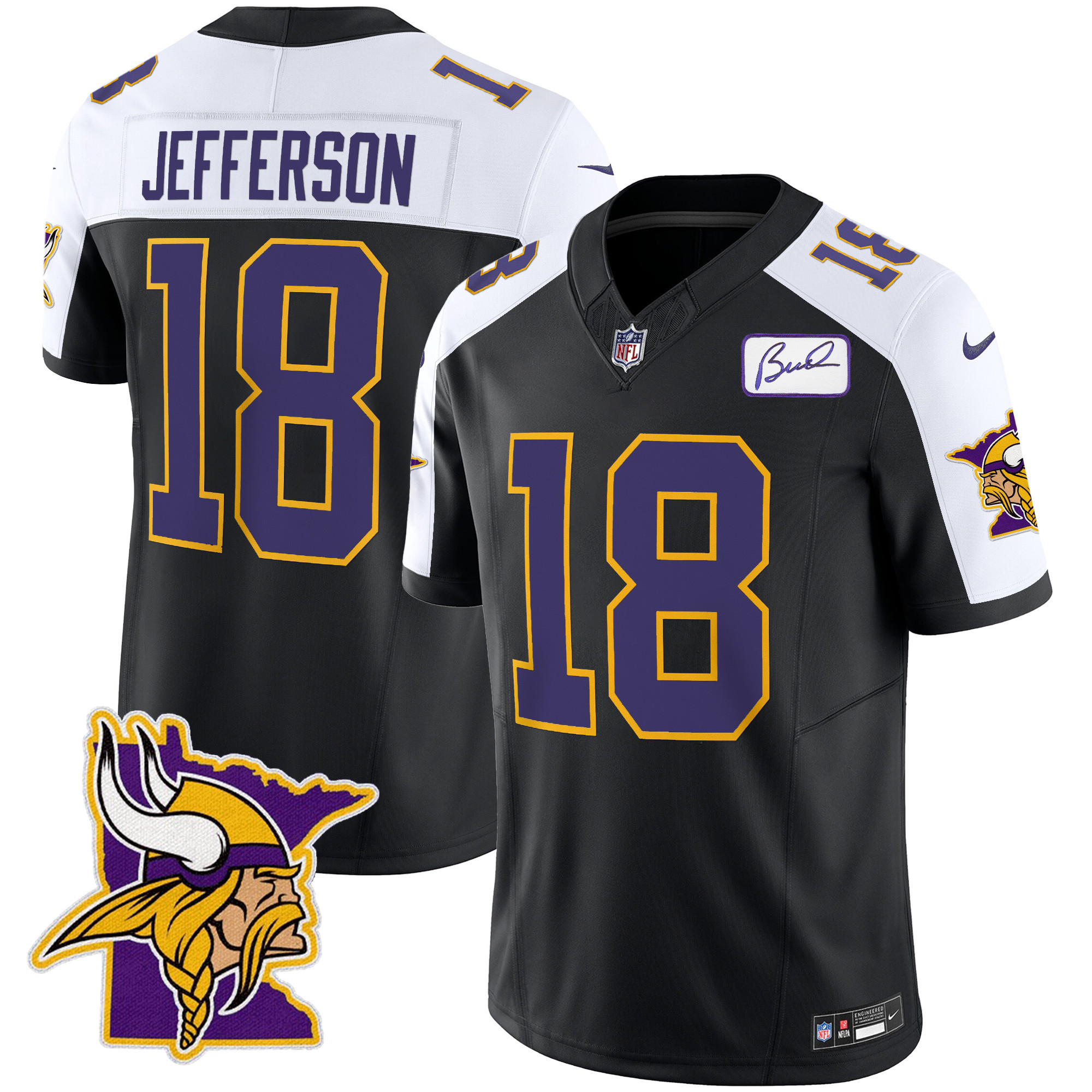 Justin Jefferson Men's Minnesota Vikings Bud Grant Patch Classic Limited Black Alternate Jersey - All Stitched