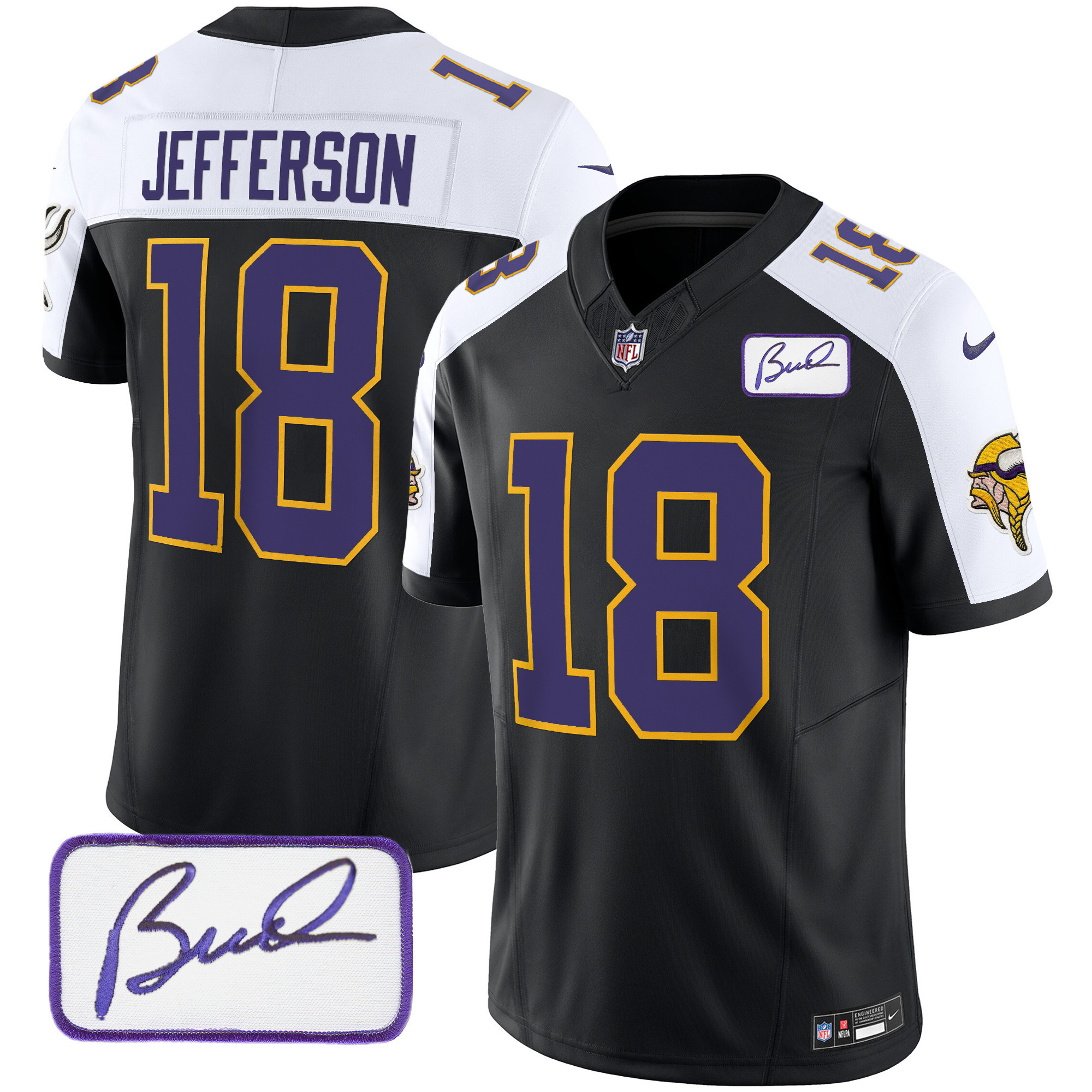 Justin Jefferson Men's Minnesota Vikings Bud Grant Patch Classic Limited Black Alternate Jersey - All Stitched
