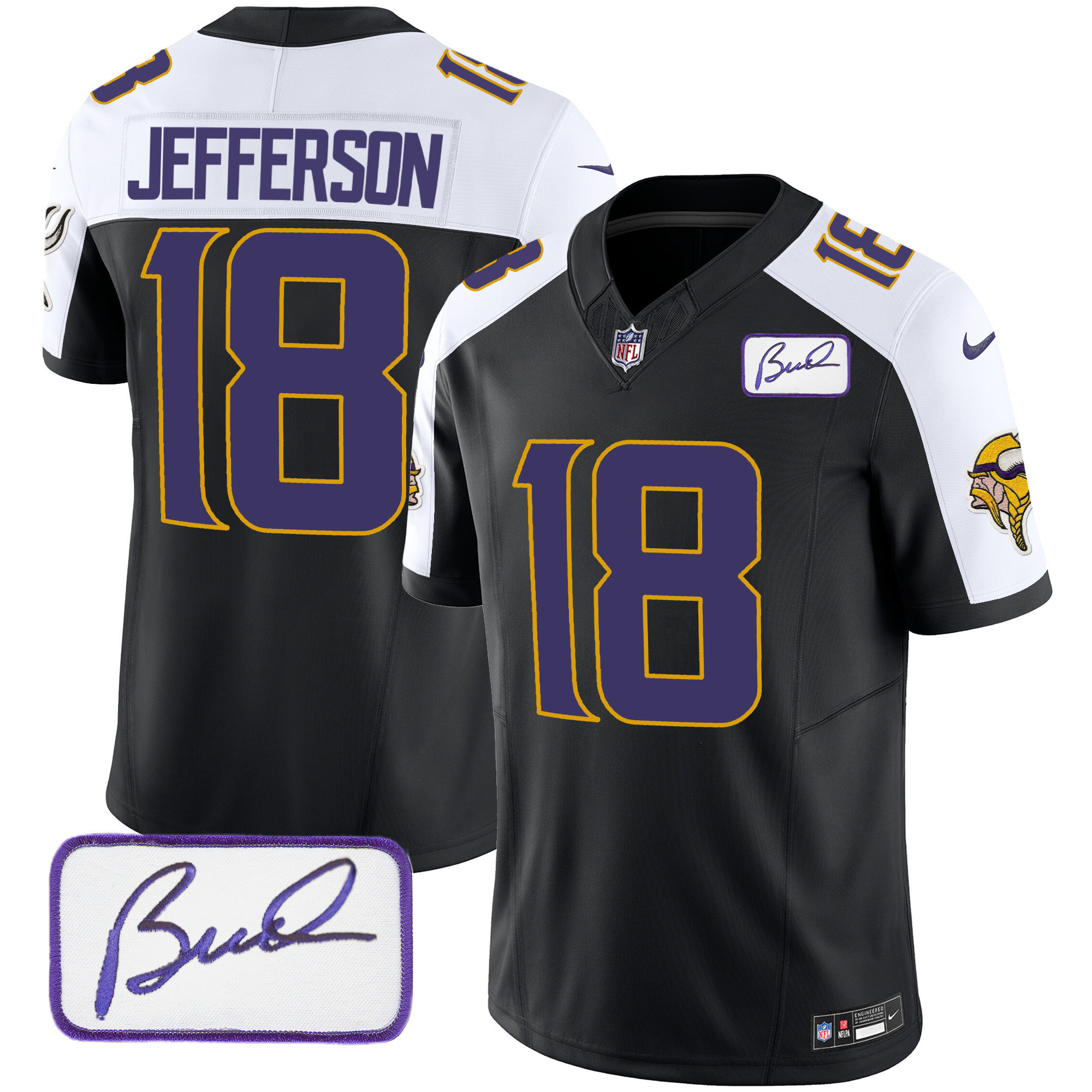 Justin Jefferson Men's Minnesota Vikings Bud Grant Patch Classic Limited Black Alternate Jersey - All Stitched
