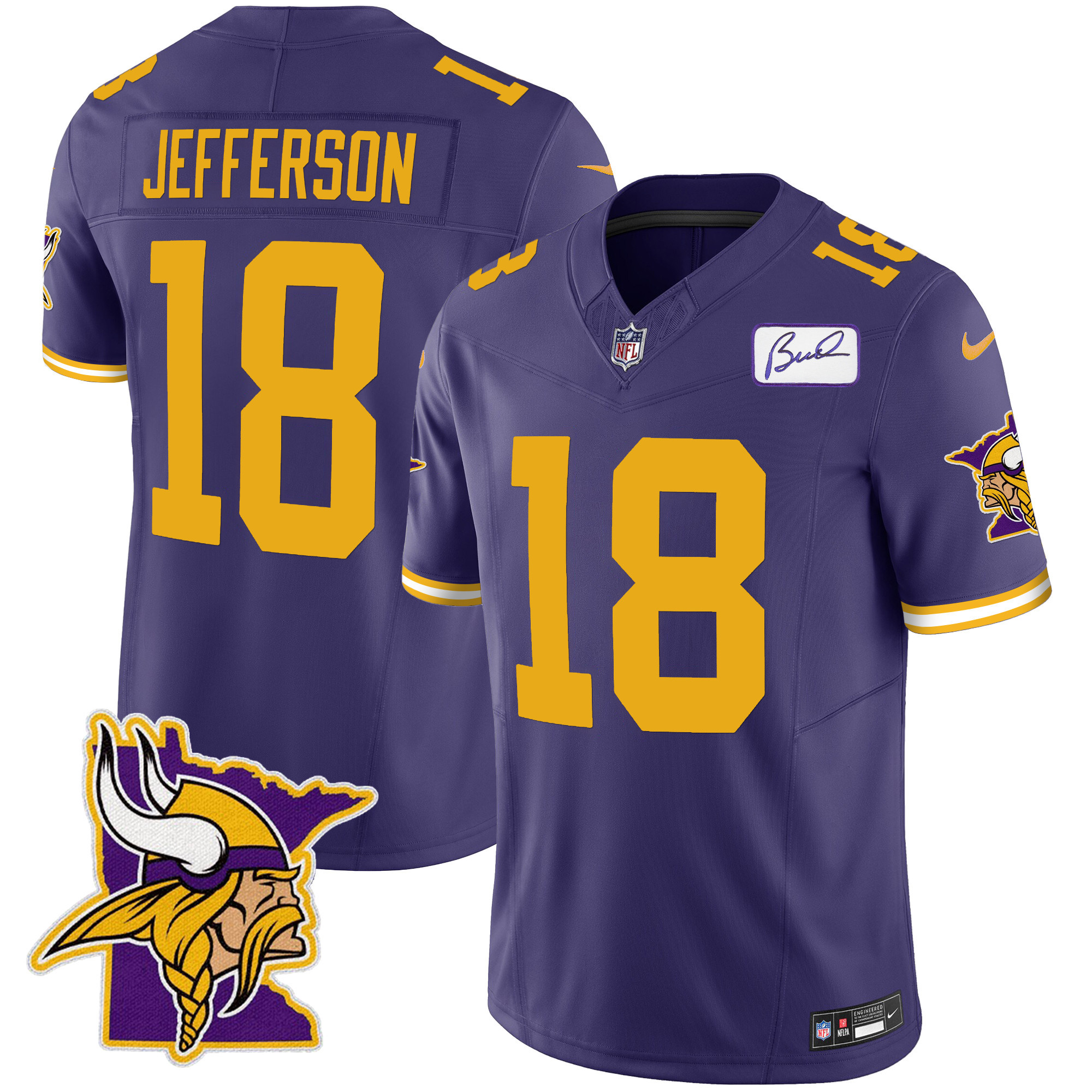 Justin Jefferson Men's Minnesota Vikings Bud Grant Patch Classic Limited Color Rush Jersey - All Stitched