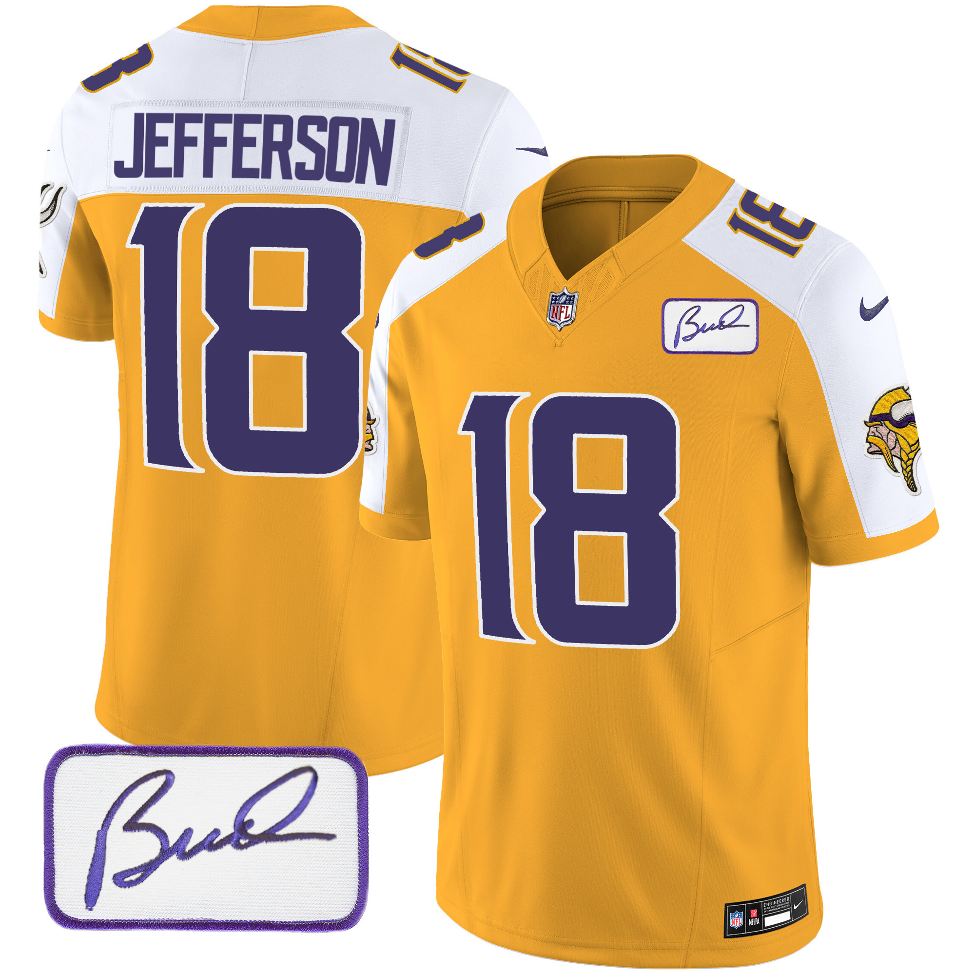 Justin Jefferson Men's Minnesota Vikings Bud Grant Patch Classic Limited Gold Alternate Jersey - All Stitched
