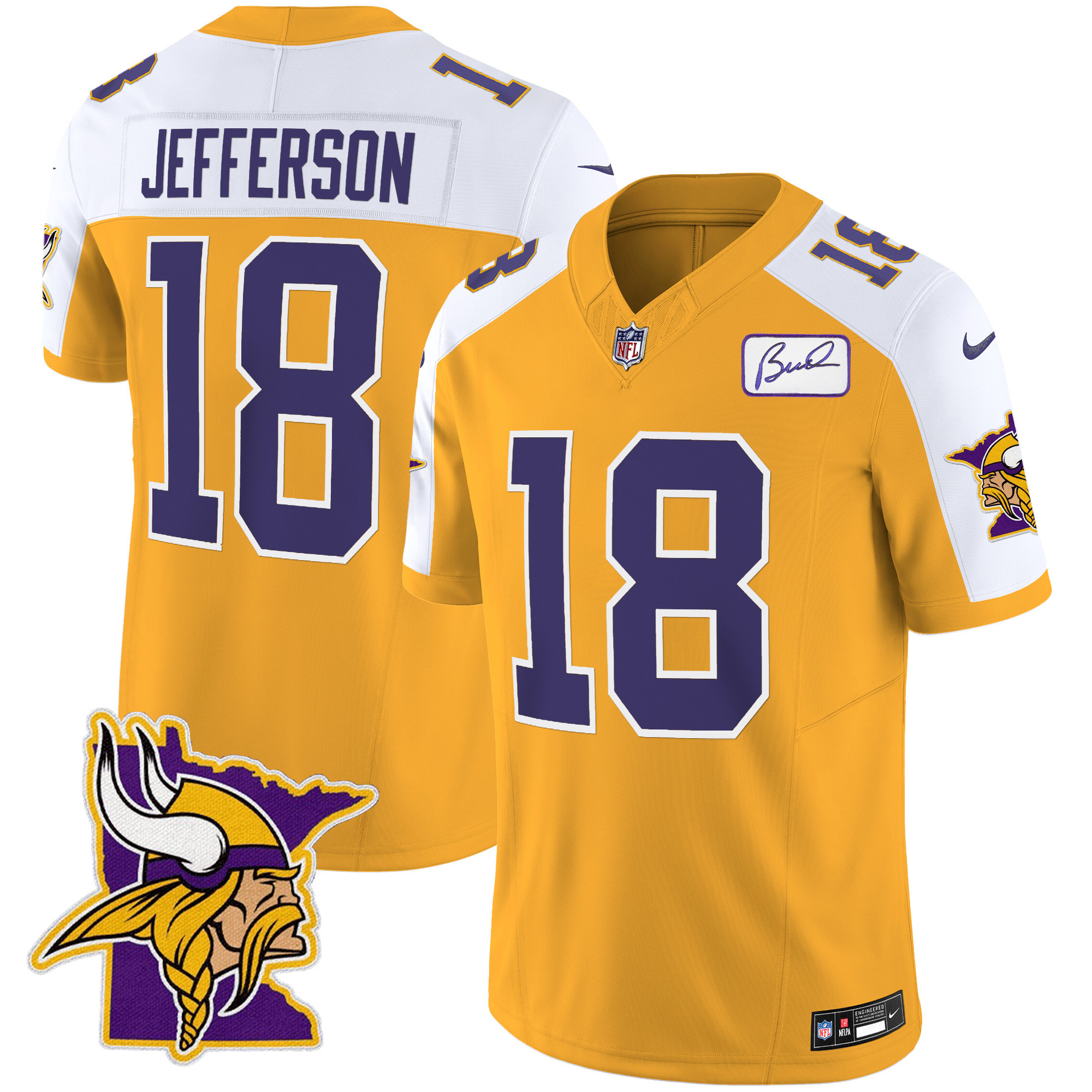Justin Jefferson Men's Minnesota Vikings Bud Grant Patch Classic Limited Gold Alternate Jersey - All Stitched