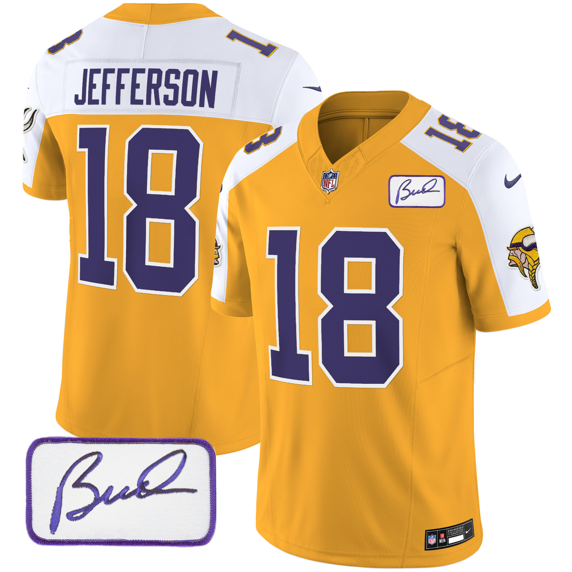 Justin Jefferson Men's Minnesota Vikings Bud Grant Patch Classic Limited Gold Alternate Jersey - All Stitched
