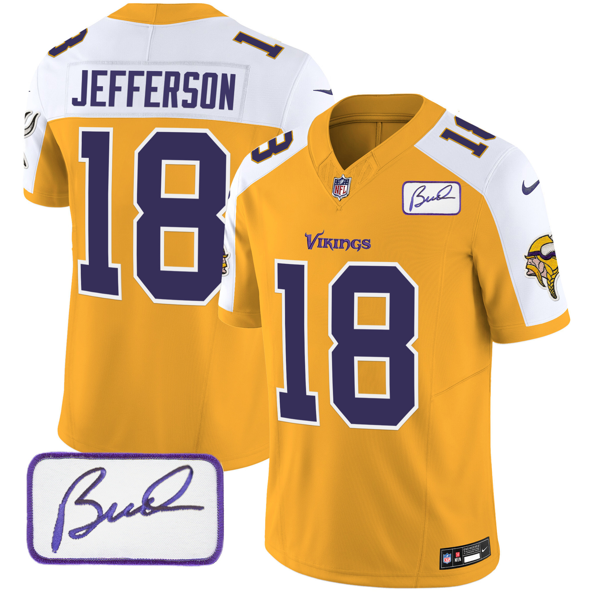 Justin Jefferson Men's Minnesota Vikings Bud Grant Patch Classic Limited Gold Alternate Jersey - All Stitched