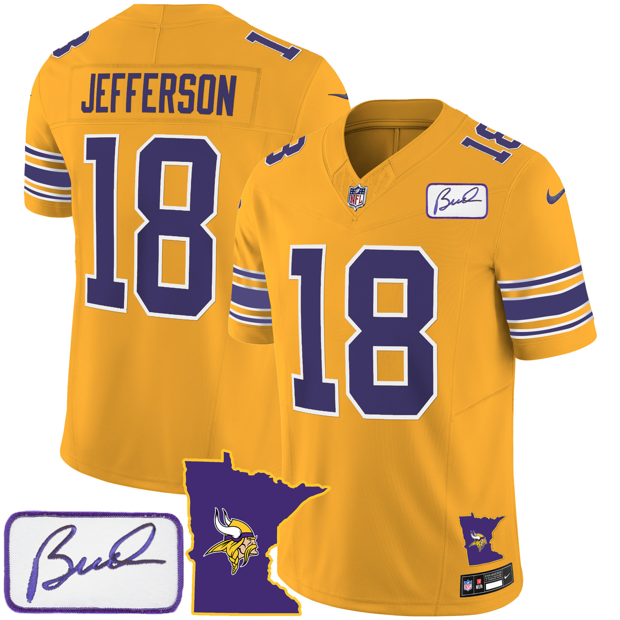 Justin Jefferson Men's Minnesota Vikings Bud Grant Patch Classic Limited Gold Jersey - All Stitched