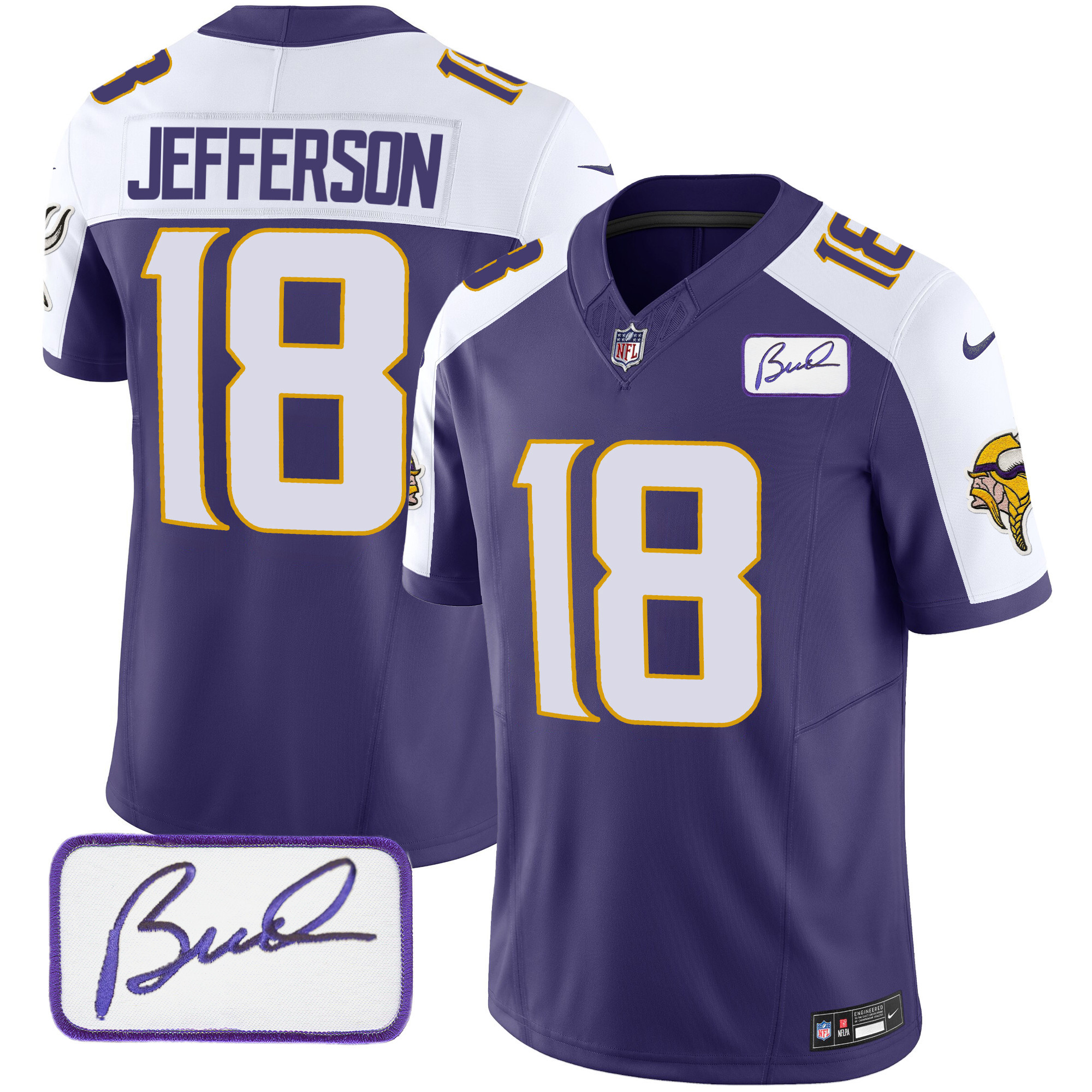Justin Jefferson Men's Minnesota Vikings Bud Grant Patch Classic Limited Purple Alternate Jersey - All Stitched