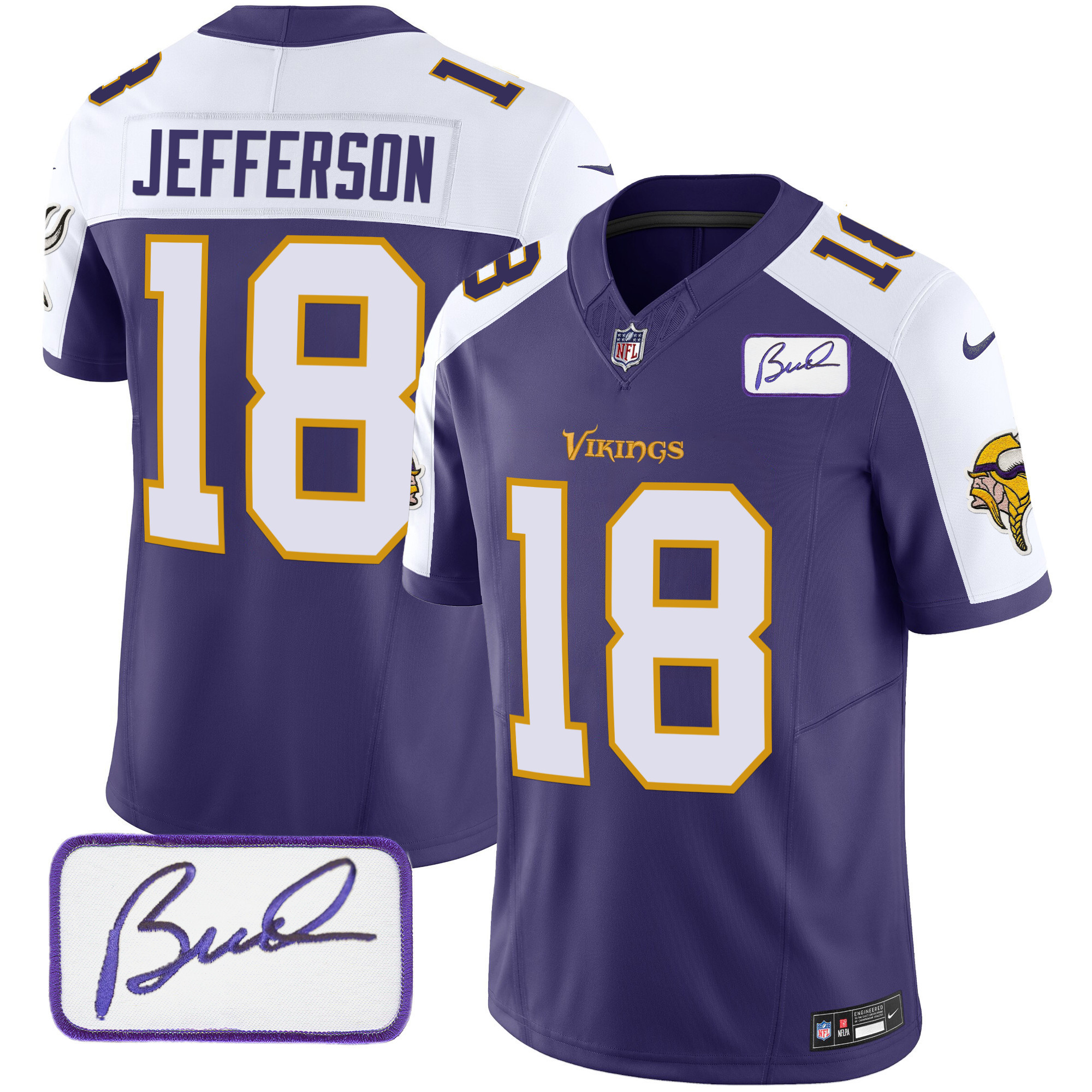 Justin Jefferson Men's Minnesota Vikings Bud Grant Patch Classic Limited Purple Alternate Jersey - All Stitched