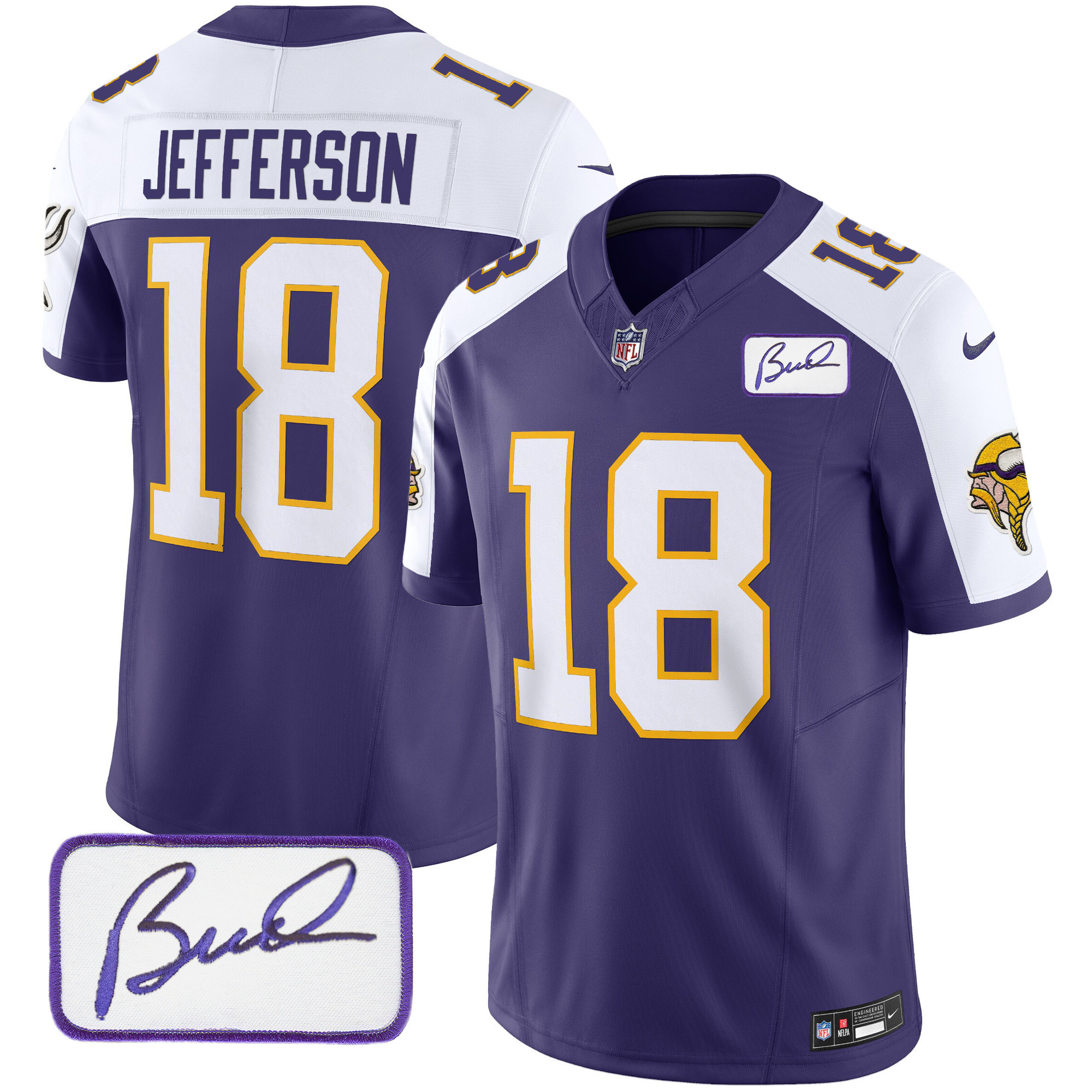 Justin Jefferson Men's Minnesota Vikings Bud Grant Patch Classic Limited Purple Alternate Jersey - All Stitched