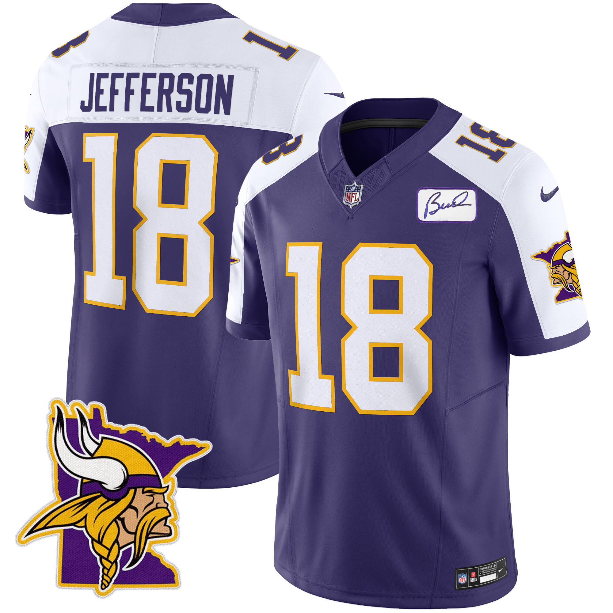 Justin Jefferson Men's Minnesota Vikings Bud Grant Patch Classic Limited Purple Alternate Jersey - All Stitched