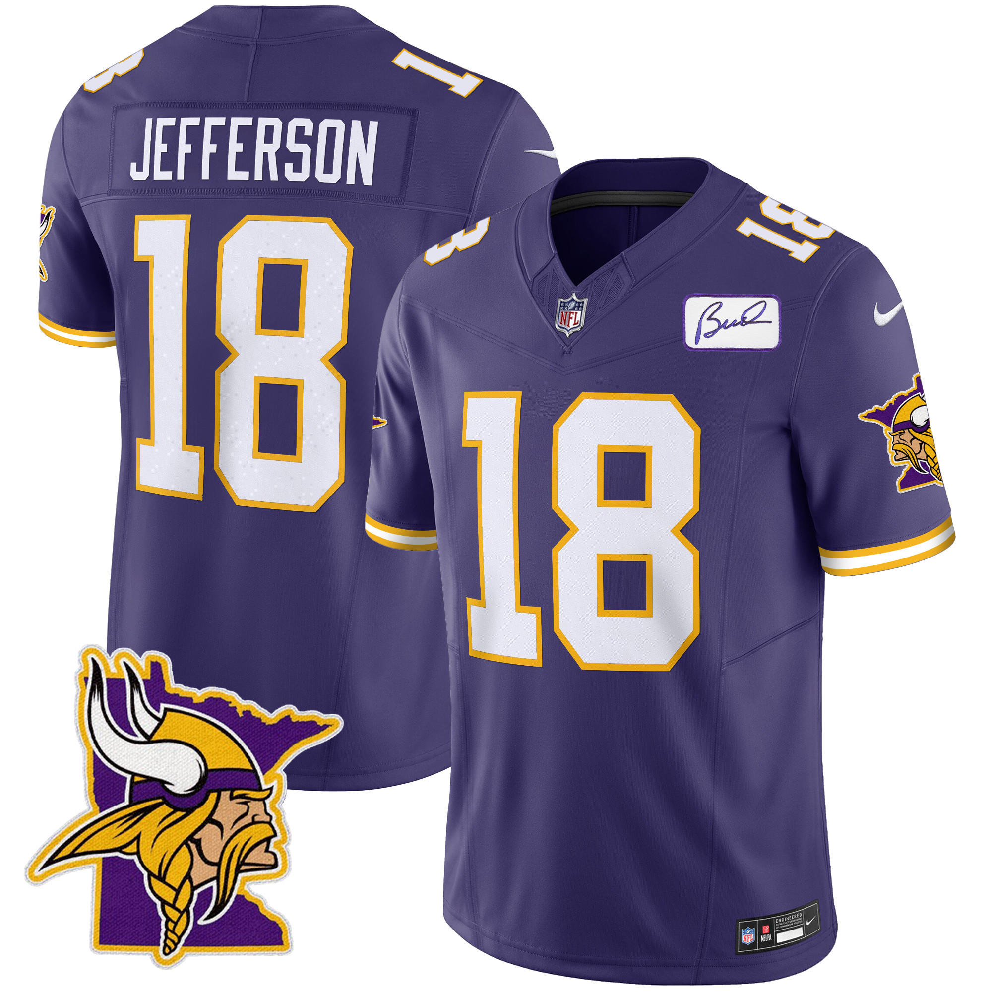 Justin Jefferson Men's Minnesota Vikings Bud Grant Patch Classic Limited Purple Jersey - All Stitched