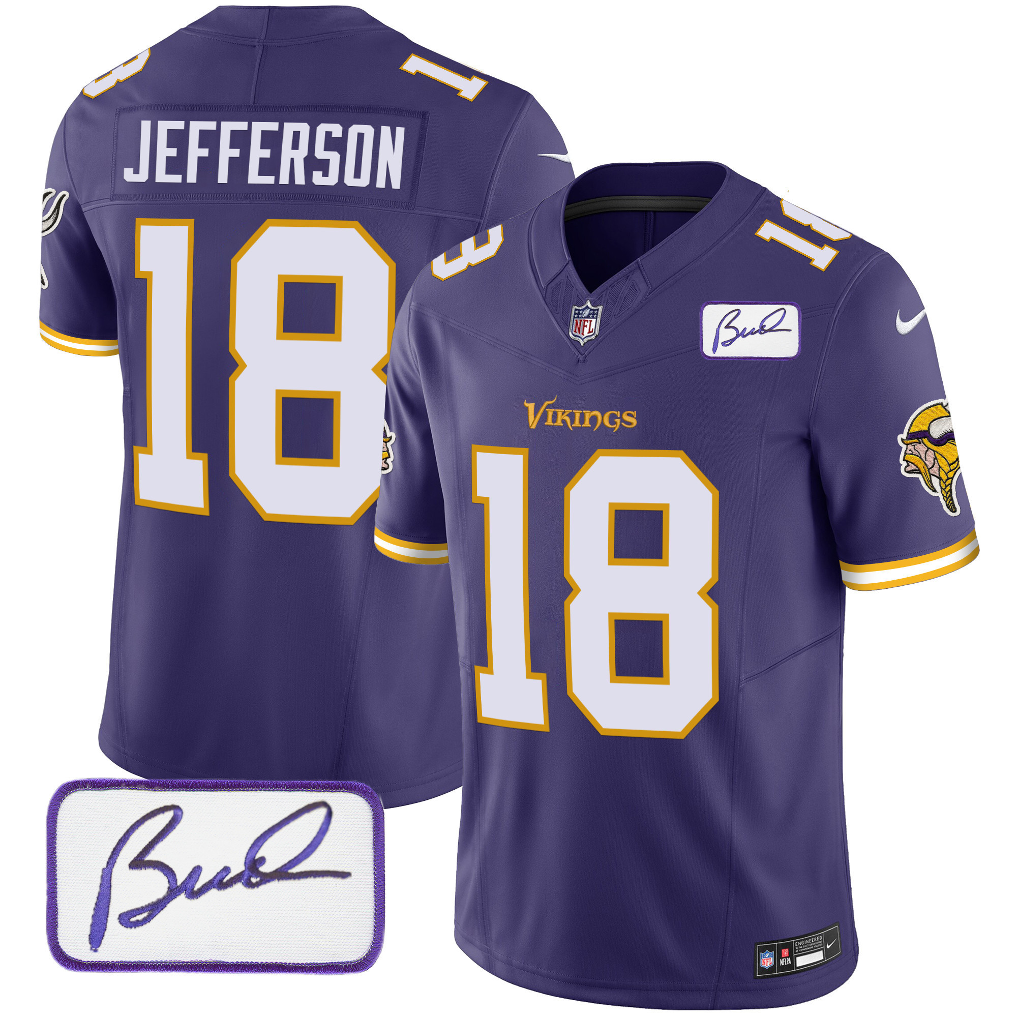 Justin Jefferson Men's Minnesota Vikings Bud Grant Patch Classic Limited Purple Jersey - All Stitched